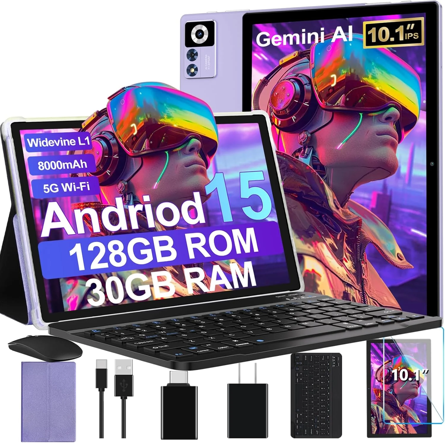 2026 Android 15 Tablet with Keyboard (ZIOVO)
