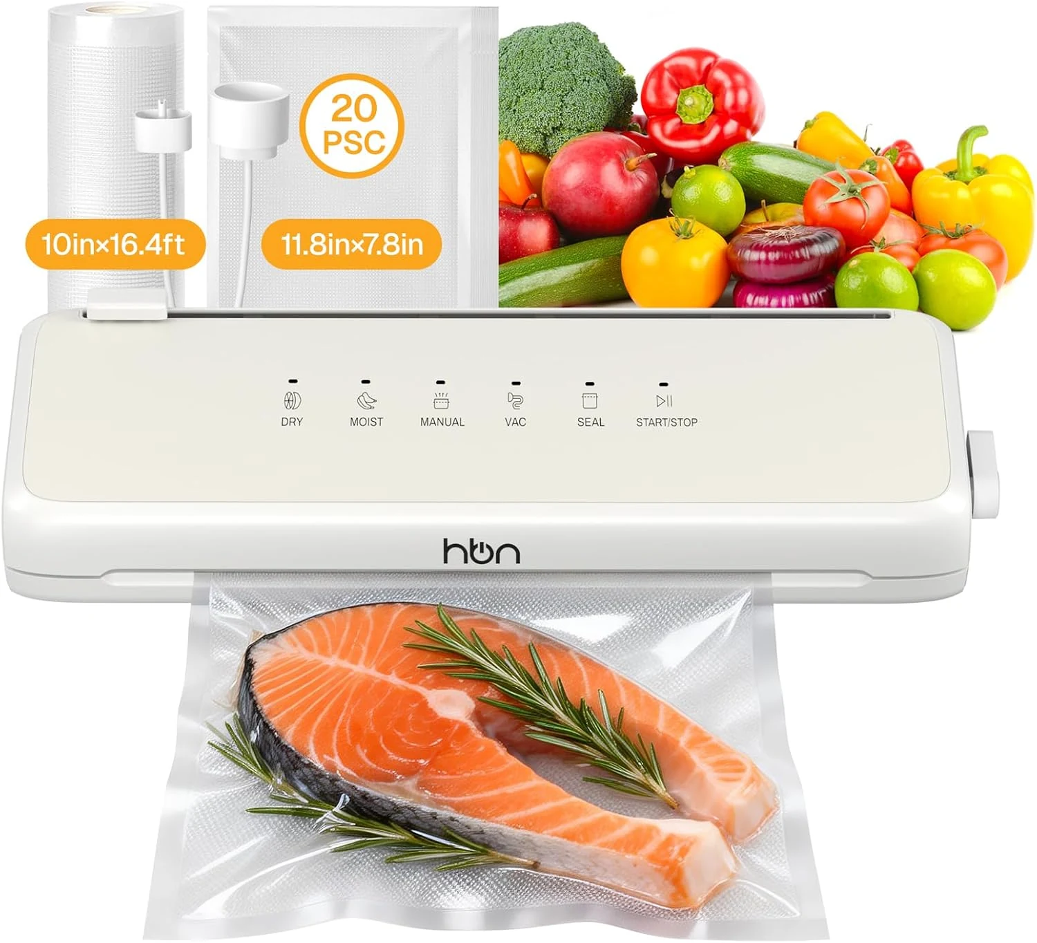 HBN Vacuum Sealer Compact Food Vacuum Sealer Machine Automatic Kitchen Food Sealer Countertop Double Heat Seal Built-in Cutter with 1 Roll & 20 Bags