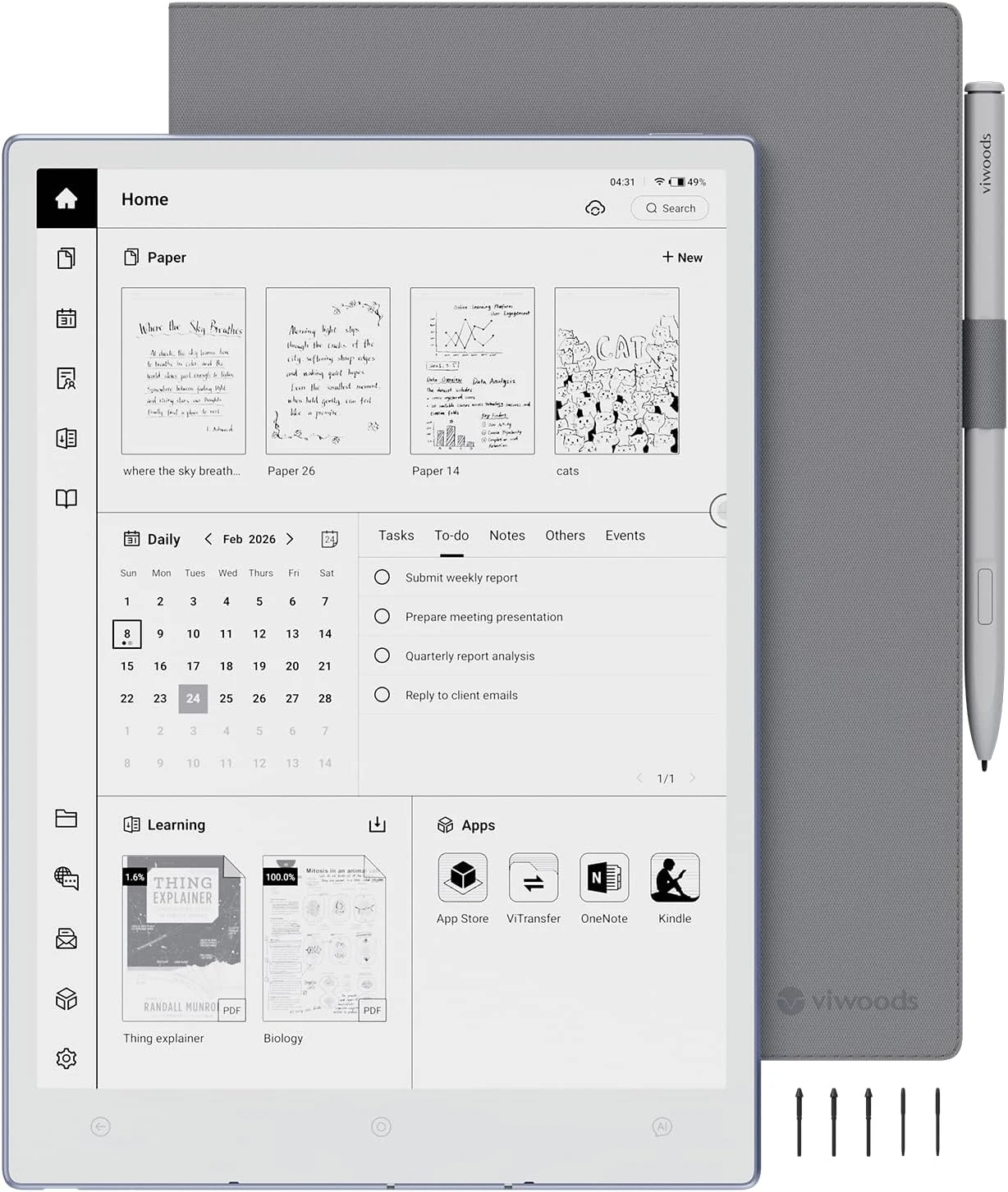 VIWOODS Upgraded Bundle with AiPaper, Stylus Pro and 5 Nibs, Carta 1300 AI E Ink Tablet