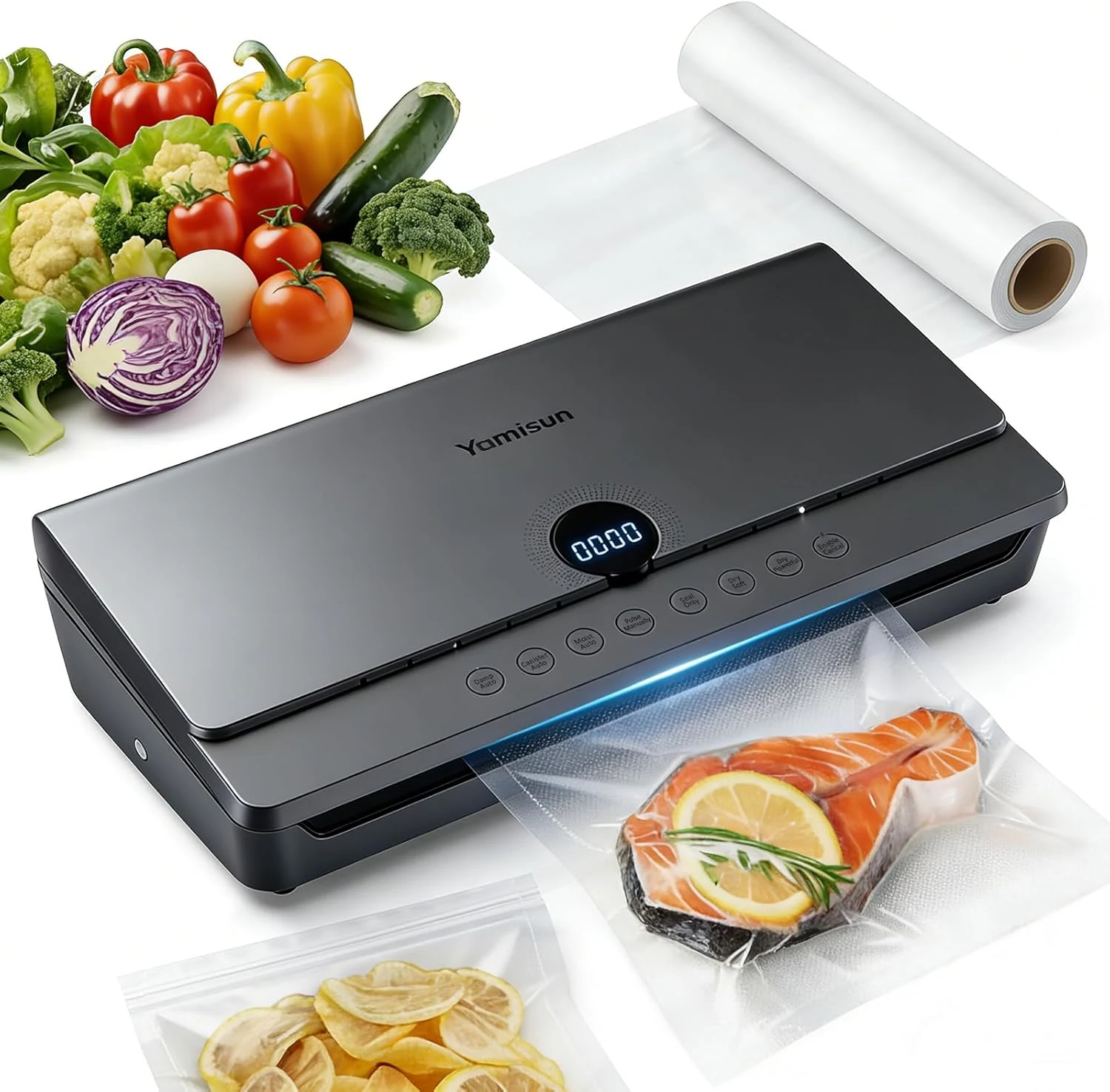 Yarmisun Vacuum Sealer for Food 90Kpa Powerful Vacuum Sealing Machine 7 in 1 Modes