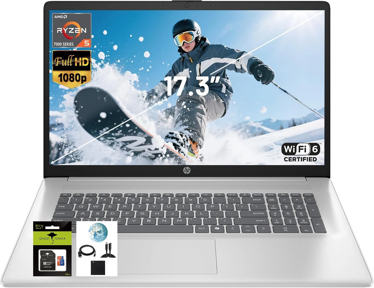 HP 17.3" FHD IPS Laptop, Quad Core AMD Ryzen 5 7520U (8GB DDR5, 512GB SSD)