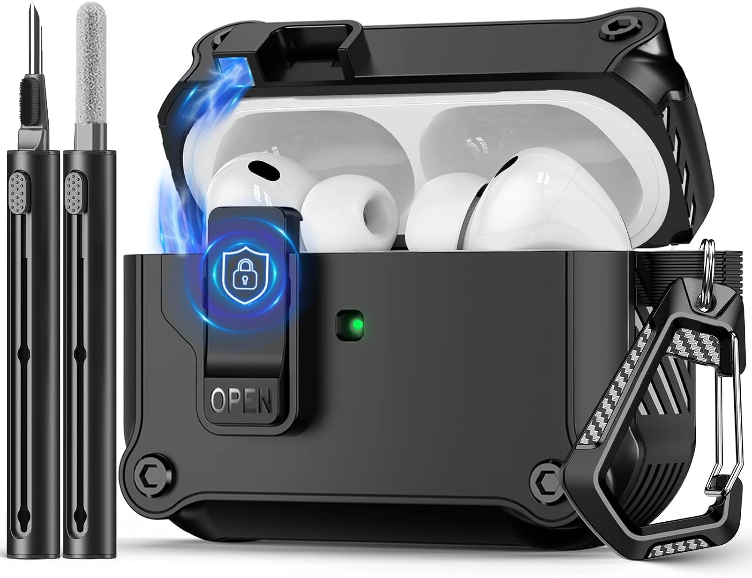 Pohgelan Compatible with AirPods Pro 3 Case, Magnetic Automatic Lock with Cleaning Kit (Black)