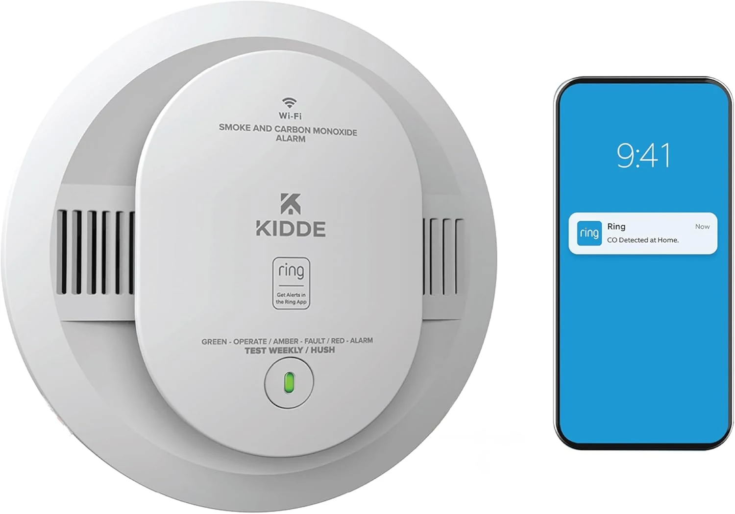 Kidde Smart Smoke and Carbon Monoxide Detector, Ring App Enabled (AA Battery Powered)