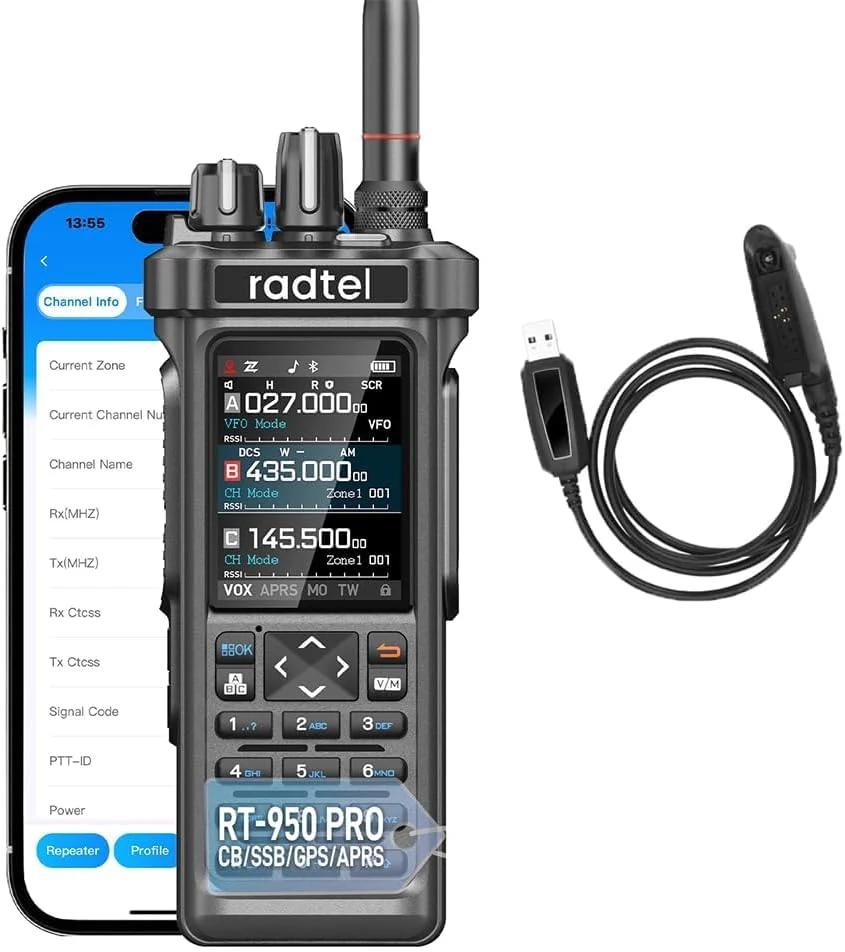 Radtel RT-950 PRO Ham Radio TX GPS/APRS, 10W Walkie Talkie (Bluetooth, NOAA, Spectrum Analyzer)