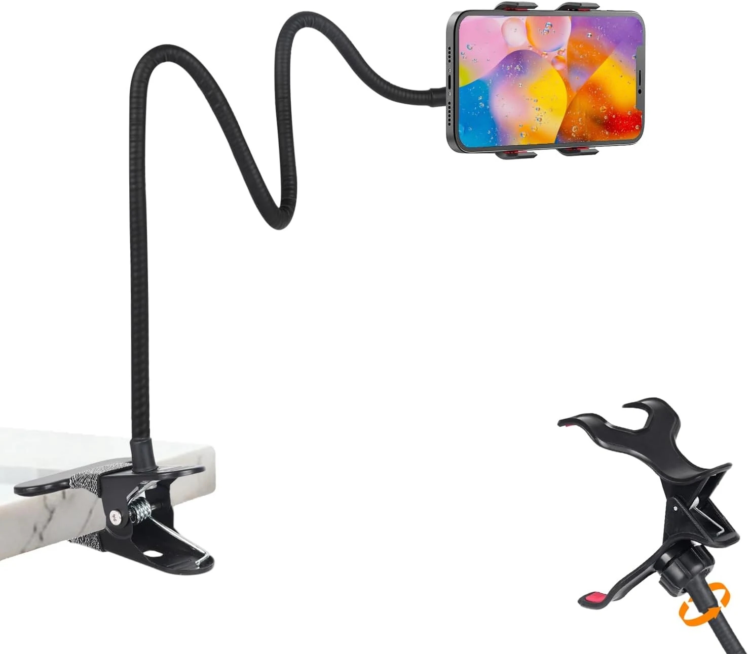 Gooseneck Phone Holder for Desk,Clip On Phone Holder for Bed,Flexible Long Arm Lazy Bracket