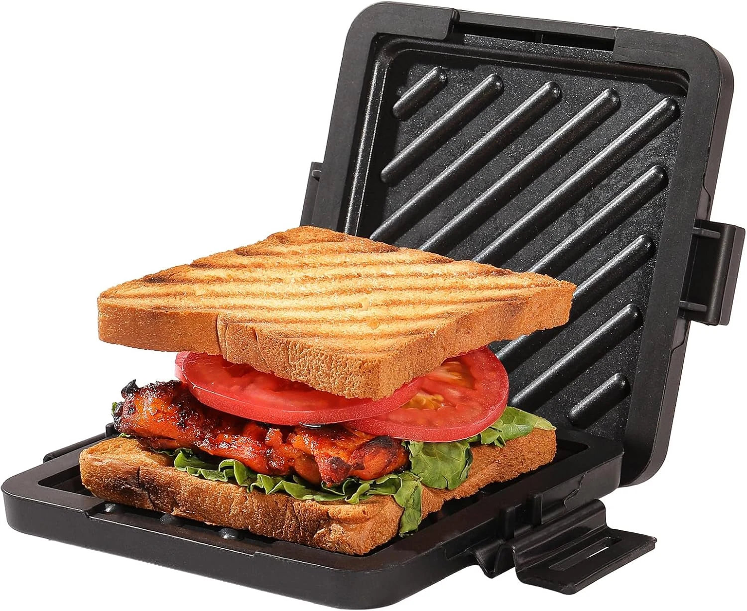 Microwave Toastie Sandwich Maker, Nonstick Plate Panini Maker, Versatile Wireless Small Toaster, Toastie Safe in Microwave Oven, Dishwasher Safe, Fast Cooking for Breakfast, Snacks, Black