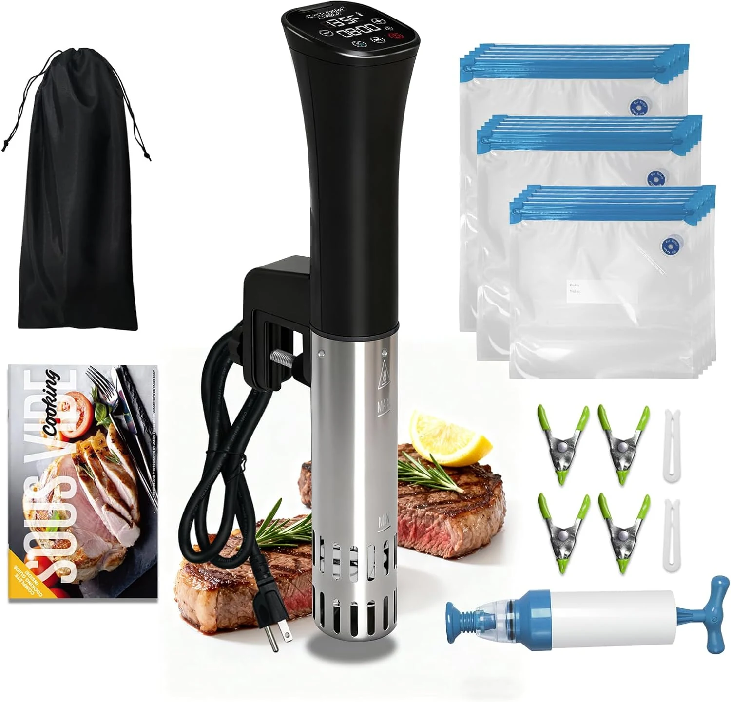 CATTLEMAN Sous Vide Cooker, Wine Chiller, 1000W, Sous Vide Machine for Kitchen, Immersion Circulator, Sous Vide Kit with Vacuum Bags, Vacuum Pump, Accurate Temperature Timer, Fast Heating