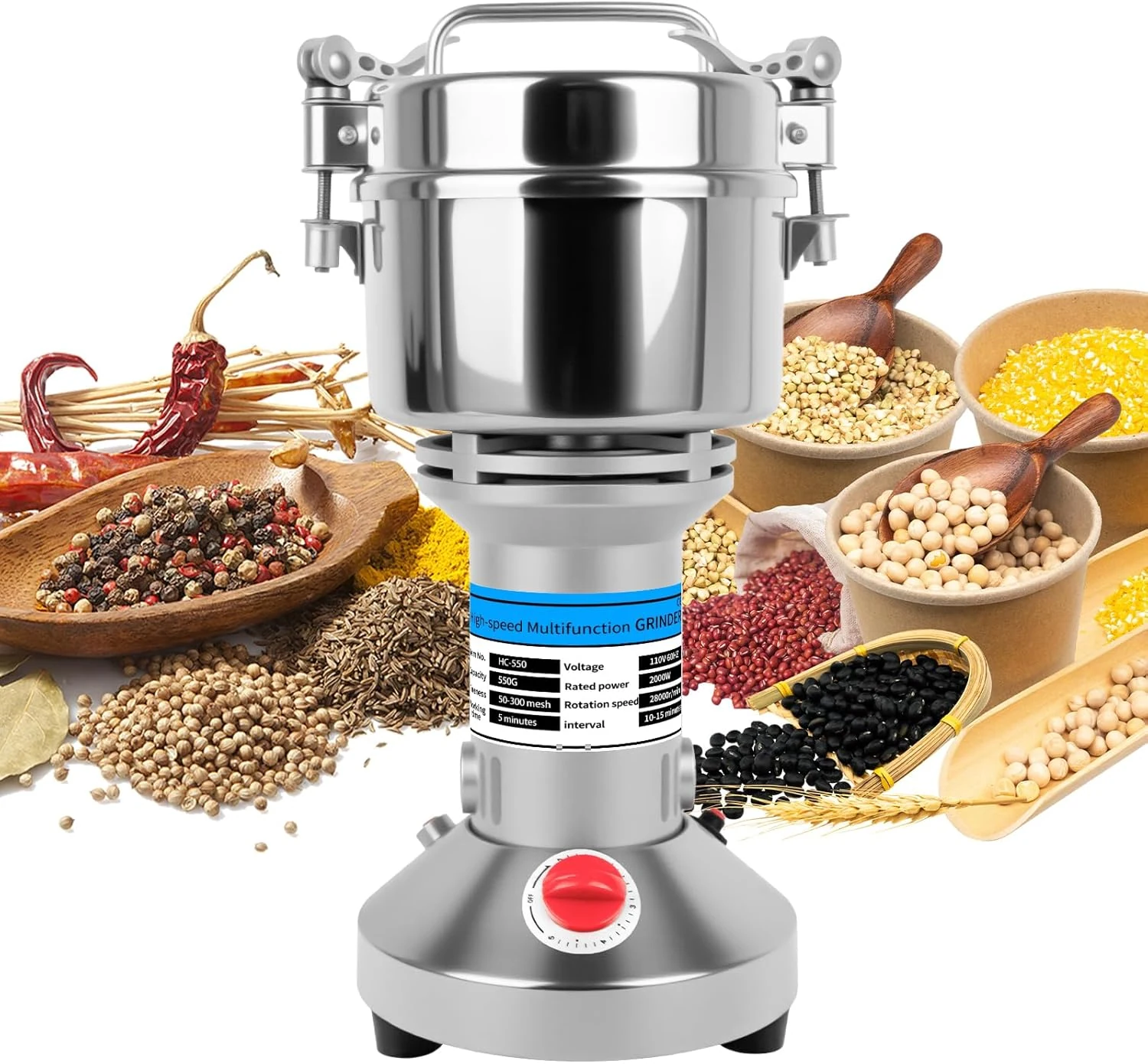 Fineera 550g Grain Mill for Flour (Electric Spice Grinder)