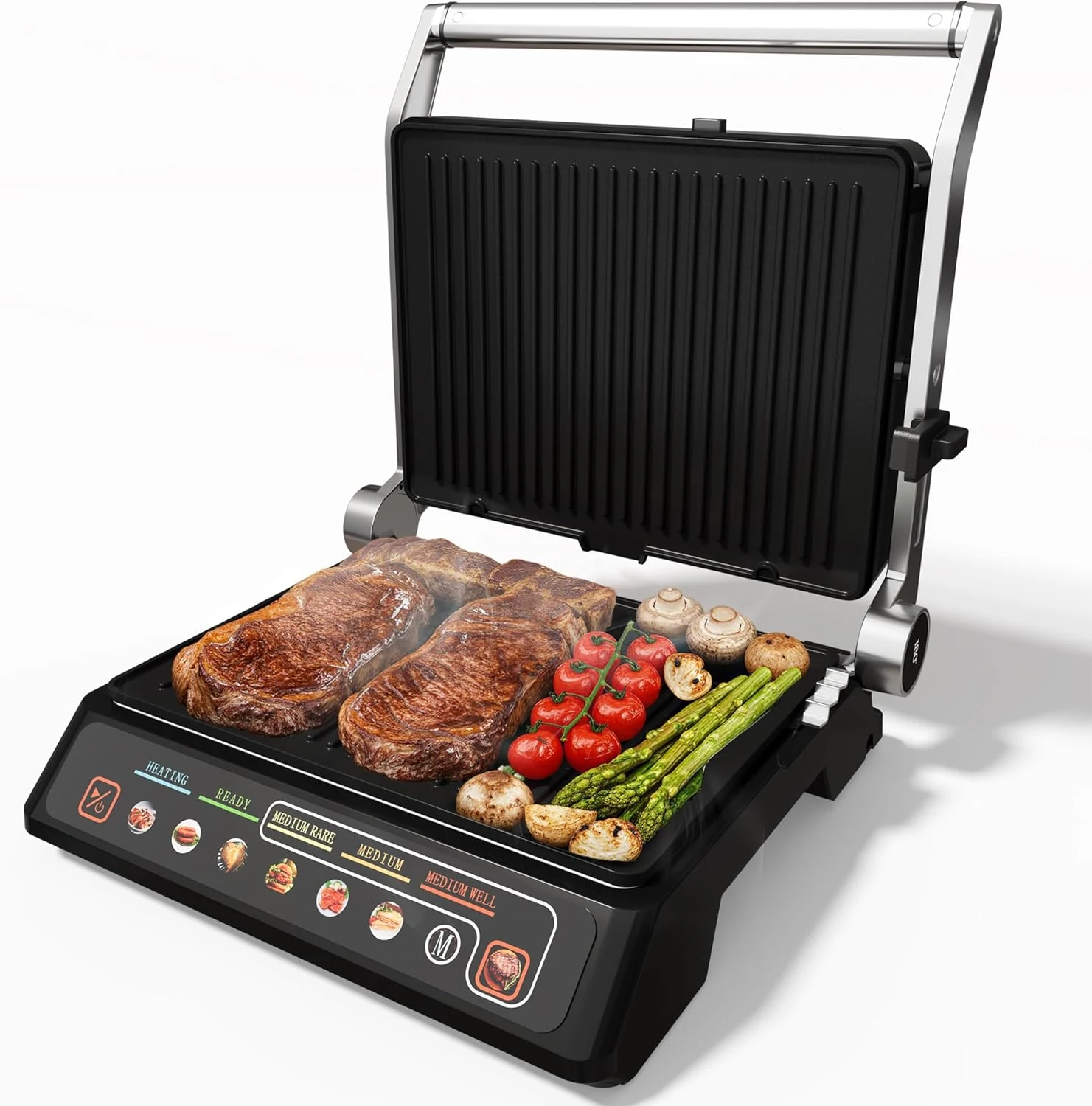 Sunvivi Indoor Grill & Griddle with Preset Menu, 1600W Electric Panini Press Sandwich Maker