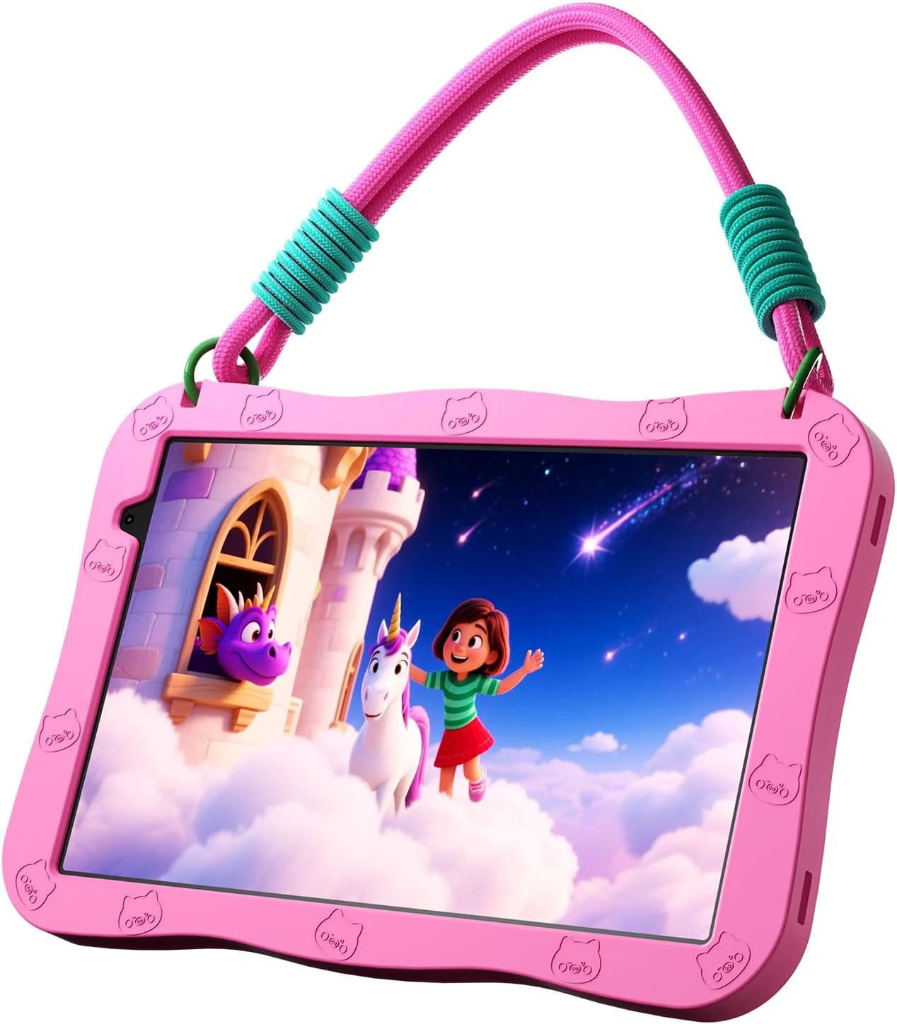 10 inch Kids Tablet, Android 15 Educational Learning Pad with Lanyard, 32GB Storage, HD IPS Display, WiFi, Dual Camera, Parental Control, 6000mAh Battery (Pink)
