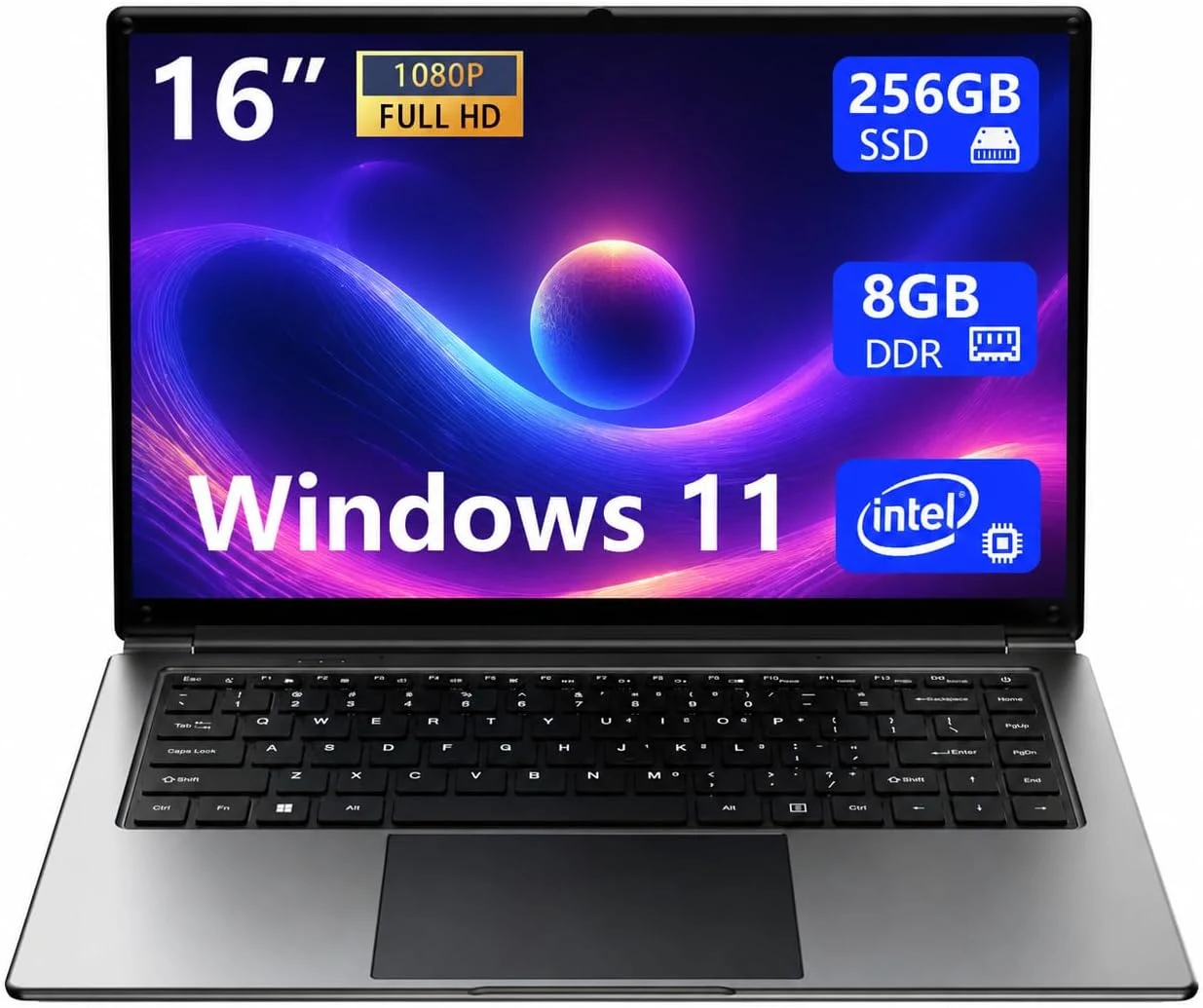 Morostron 16-inch portable laptop (8GB RAM, 256GB SSD, Windows 11)