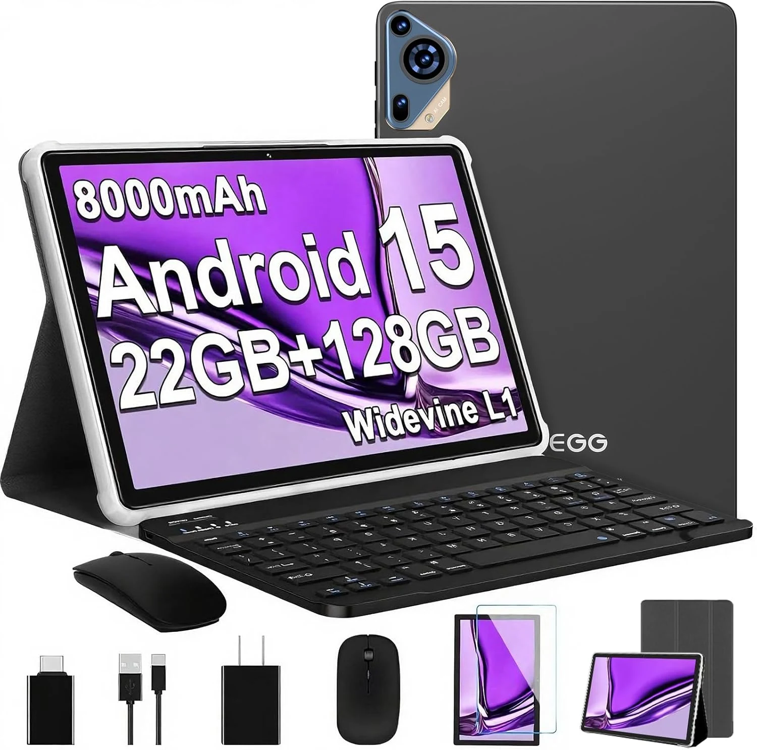 SKYEGG K11 Android 15 Tablet (10.1-inch, Octa-core, 22GB RAM + 128GB storage, keyboard/mouse)