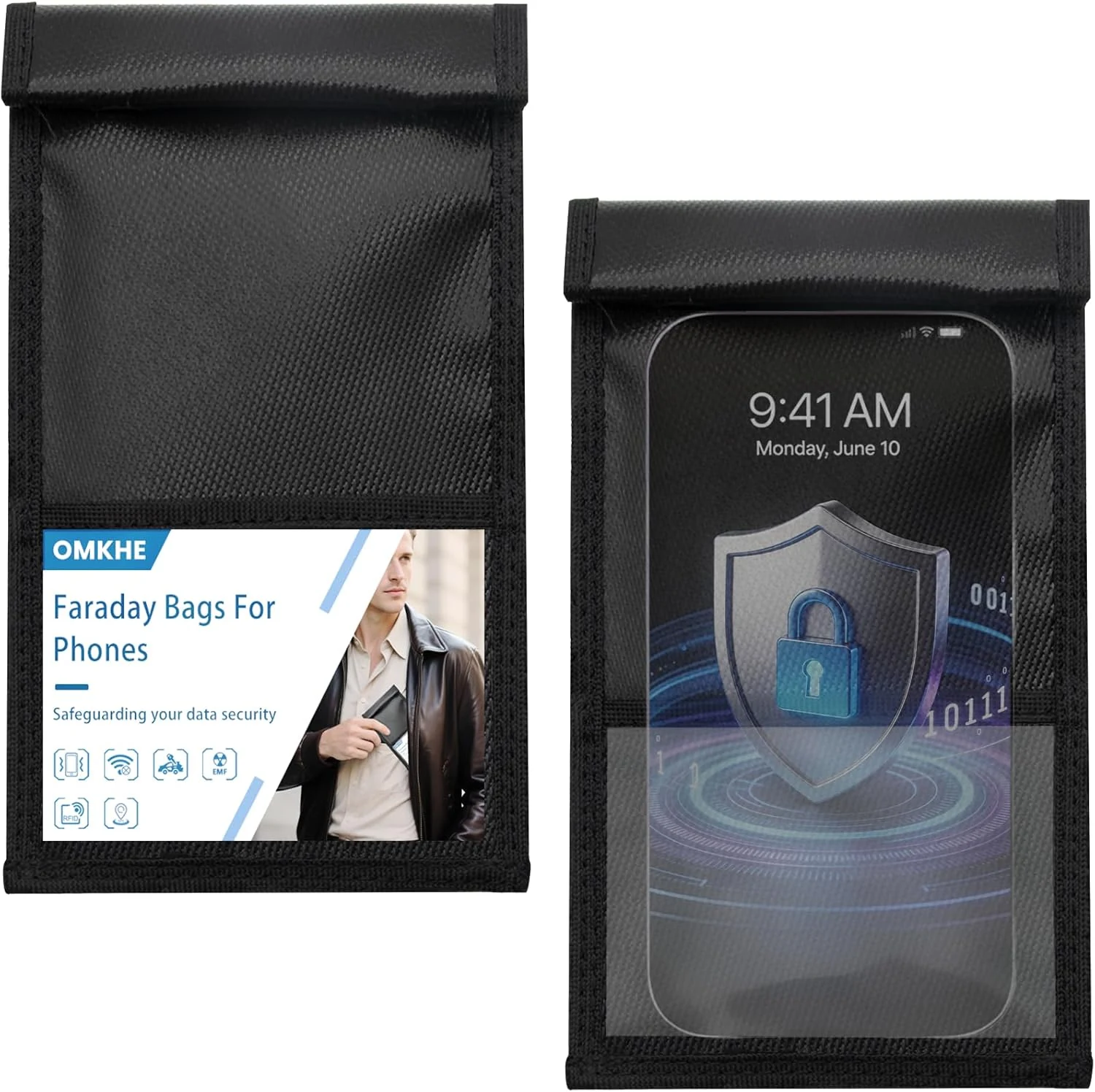 2 Pack Military Grade Faraday Bags for Smartphones, Magnetic Closure