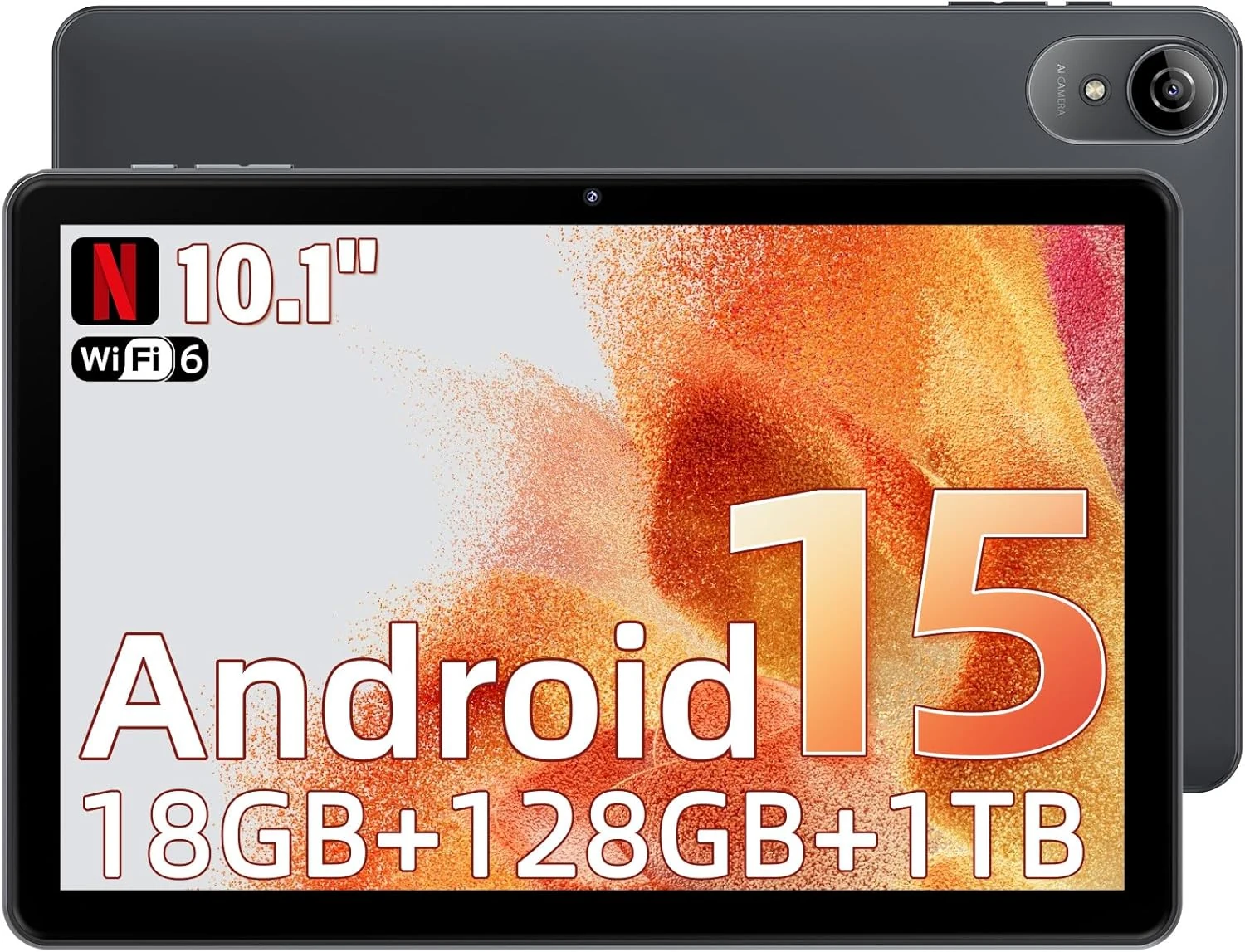 10 Inch Tablet, 2026 Android 15 Tablets, 18GB+128GB, 1TB Expand, Widevine L1 Compatible Octa-Core Tablet with WiFi 6, 6000mAh Battery, Dual Camera(5MP+8MP)
