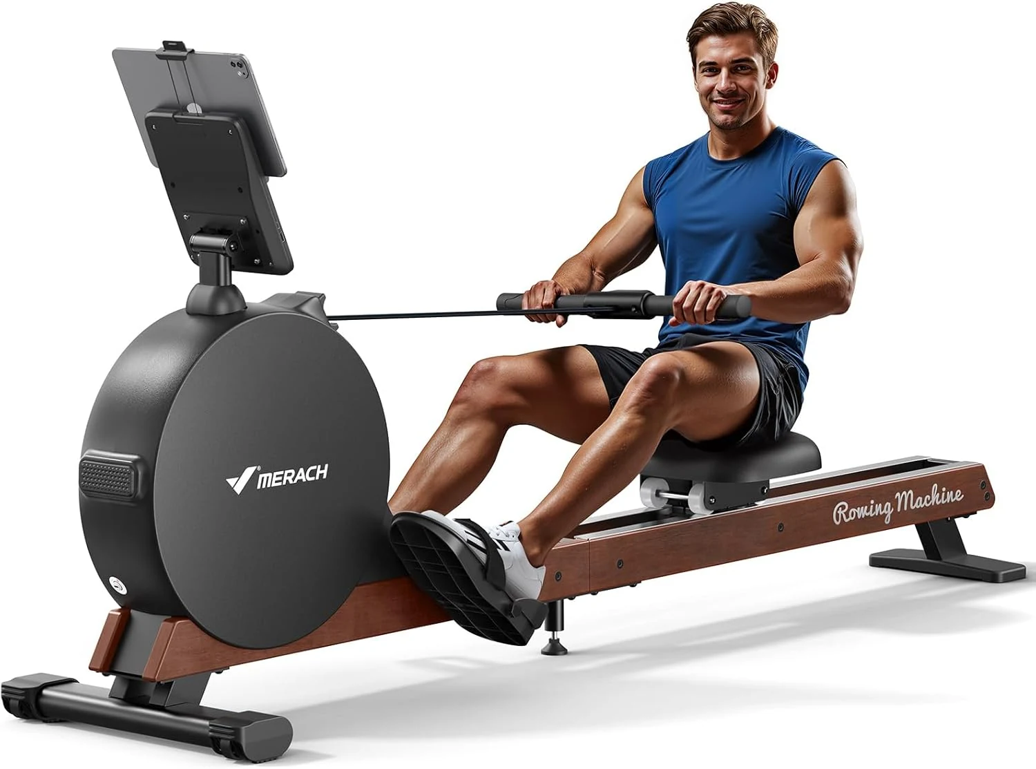 MERACH Pro-Grade Rowing Machines for Home, Smart Magnetic Rowing Machine with Self-Generation, Double Resistance and 400 LBS MAX Load, Wooden Tracks for Silent Sliding