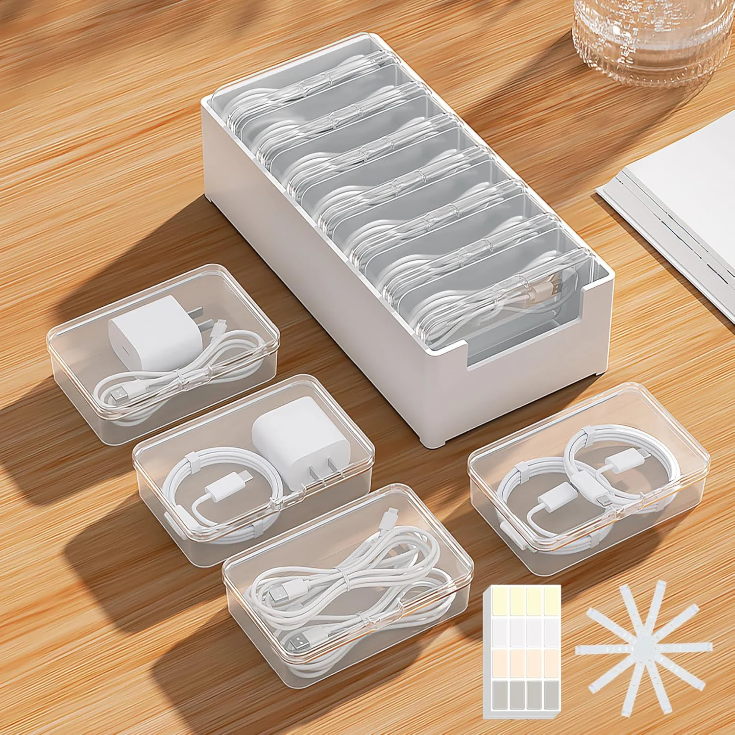 Keqeeo 7 Case Cable Storage Box with Cable Straps and Label