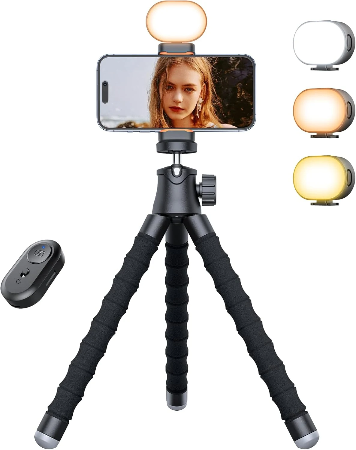 Pnitri Phone Tripod Stand, Extendable Reinforced Aluminum Phone Stand with Wireless Remote, Stable Cellphone Tripod (13.4'' Black)