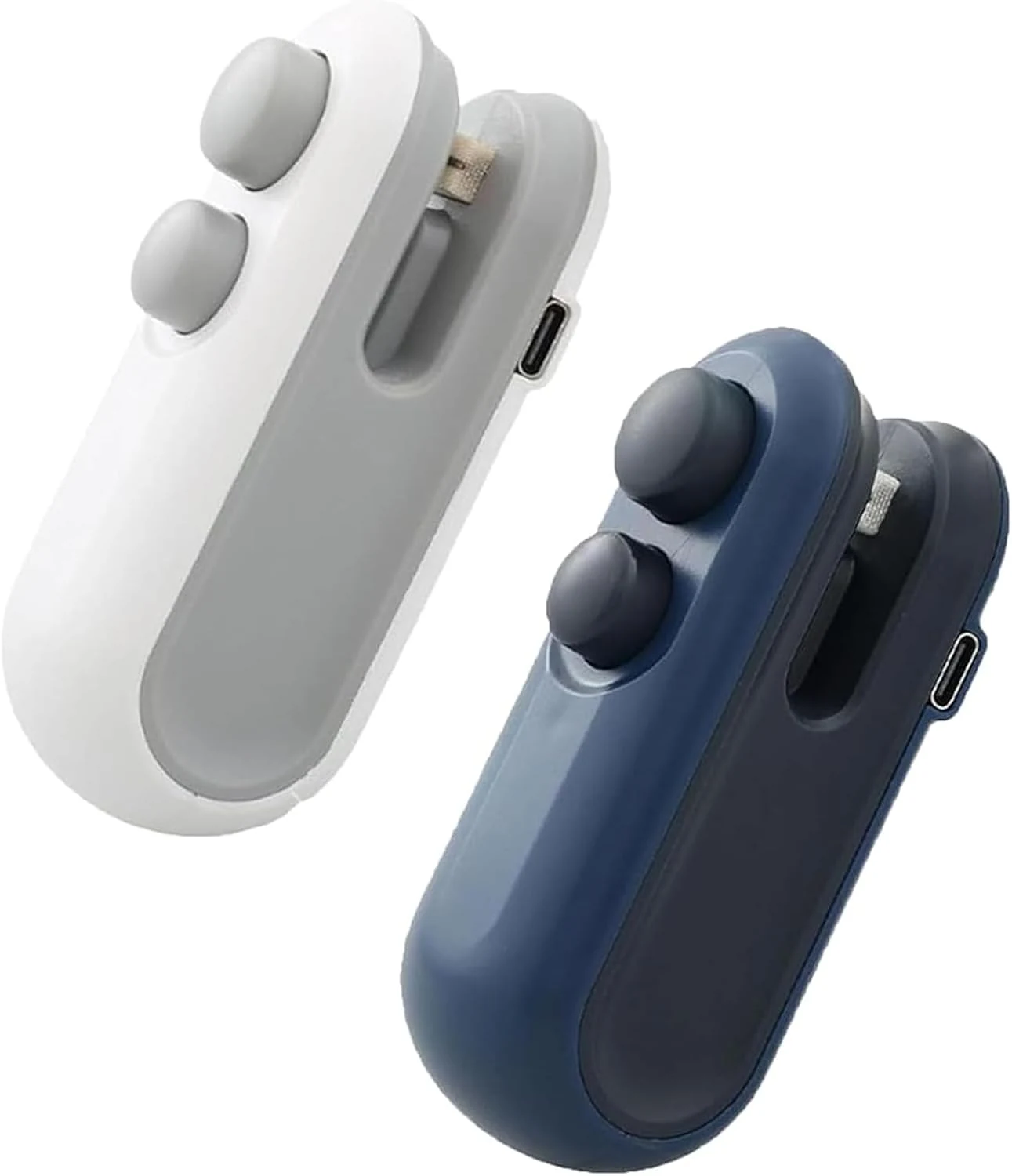2Pcs Mini Bag Sealer with Cutter and Magnet, Rechargeable Mini Bag Sealer and Cutter (White+Blue)