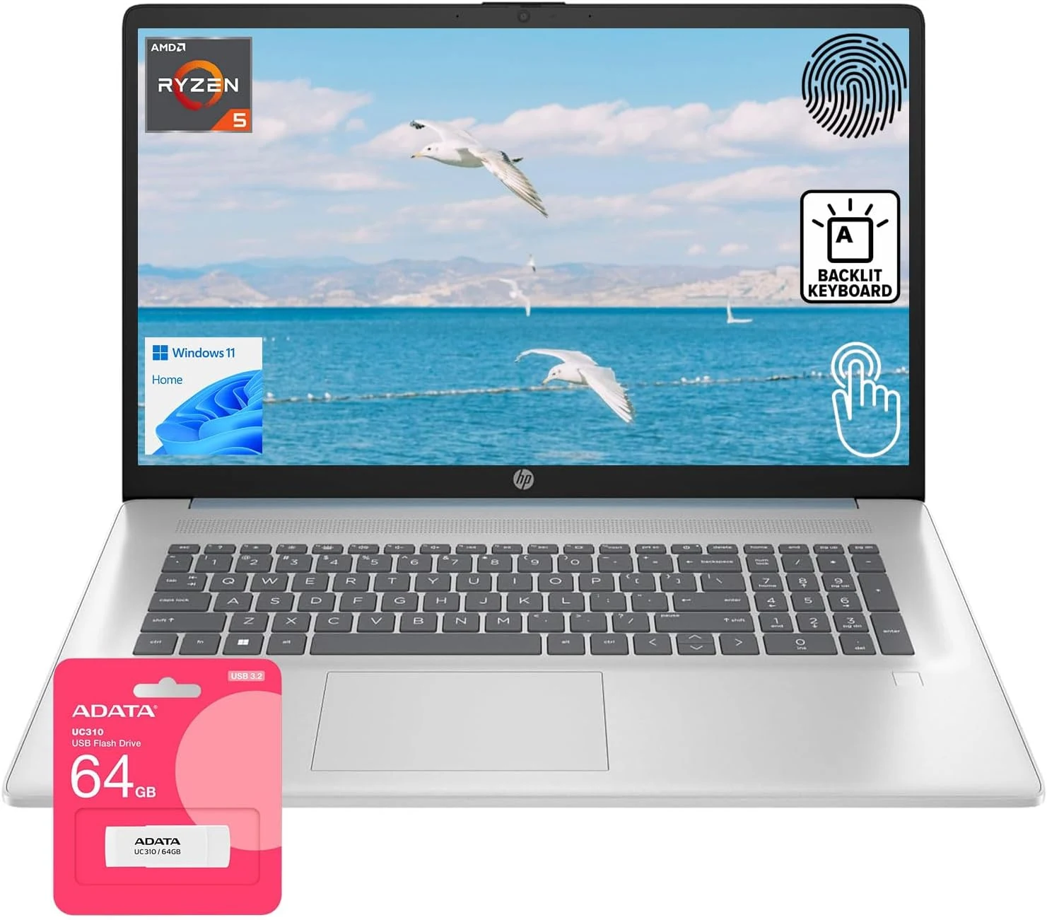 HP High-Performance 17.3" Touchscreen Laptop, AMD Ryzen 5 7430U, 16GB RAM, 1TB PCIe SSD, Backlit KB