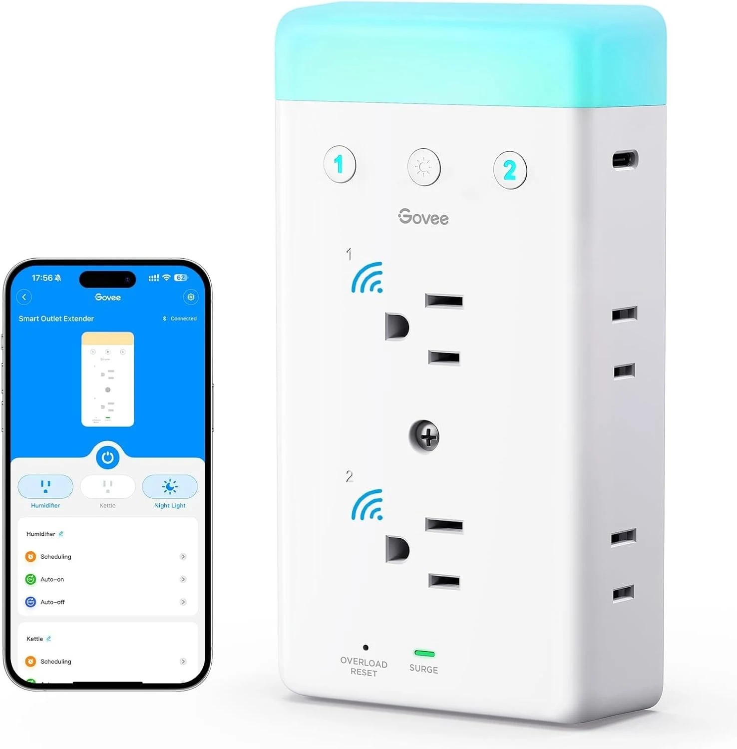 Govee Smart Plug Outlet Extender, 3-Sided Smart Power Strips with 2 Smart Outlets & 2 USB Ports with RGB Night Light