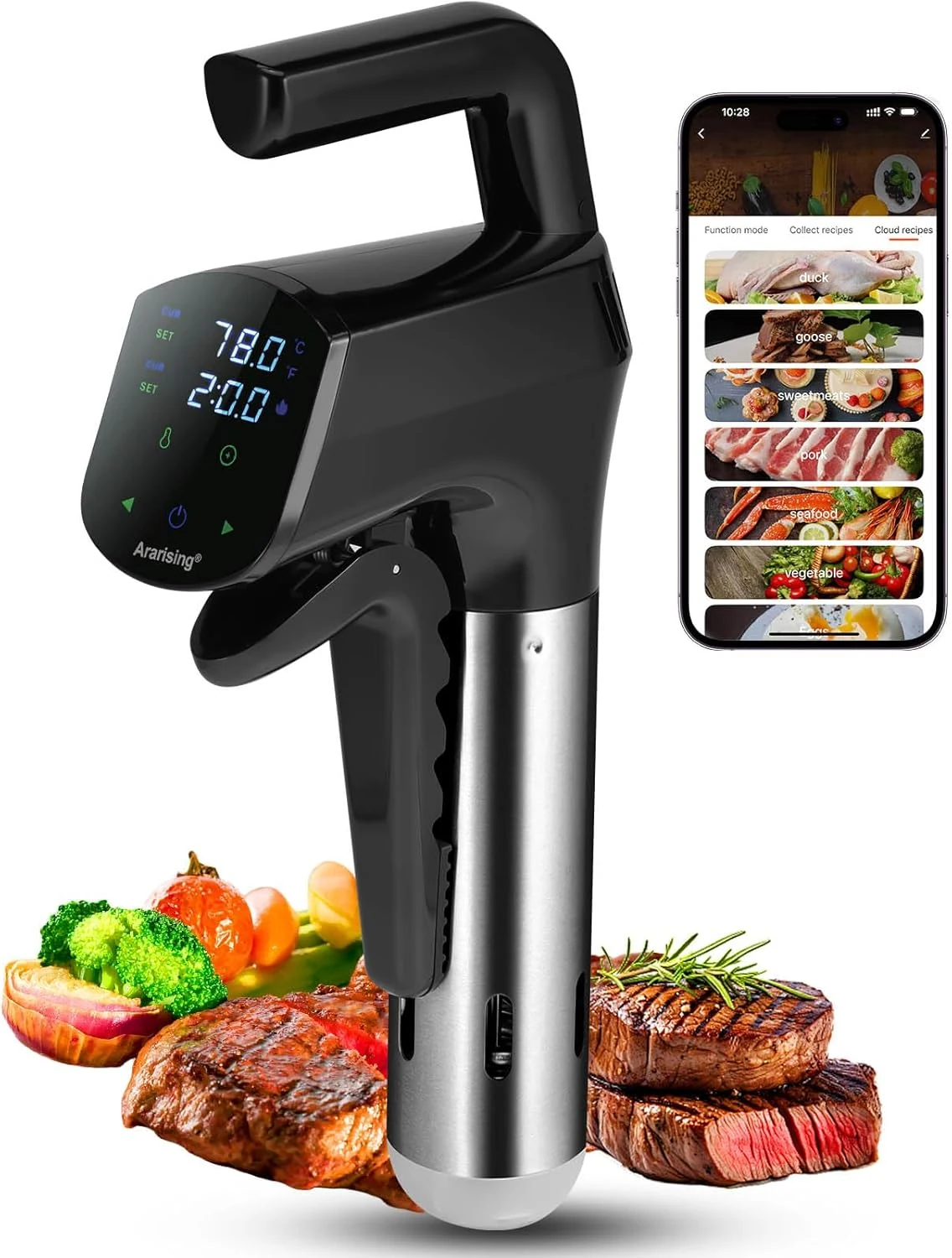 Sous Vide Cooker 2.4G WIFI, Sous Vide Machine with 30 Preset Recipes on APP & Calibration Function, 1300W Ultra-Quiet Immersion Circulator, Accurate Temperature and Time, Fast-Heating with Timer