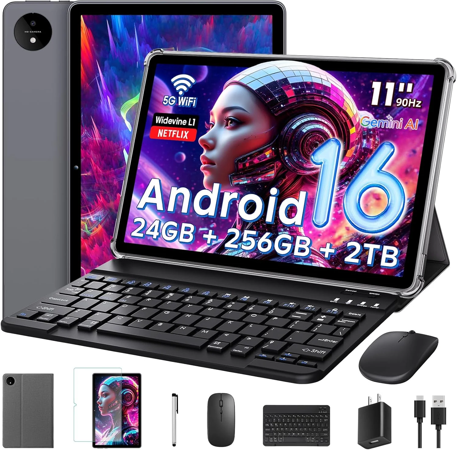 Android 16 Tablet 11 Inch with Gemini AI, T7250 Octa-Core, 24GB RAM + 256GB ROM (M70)