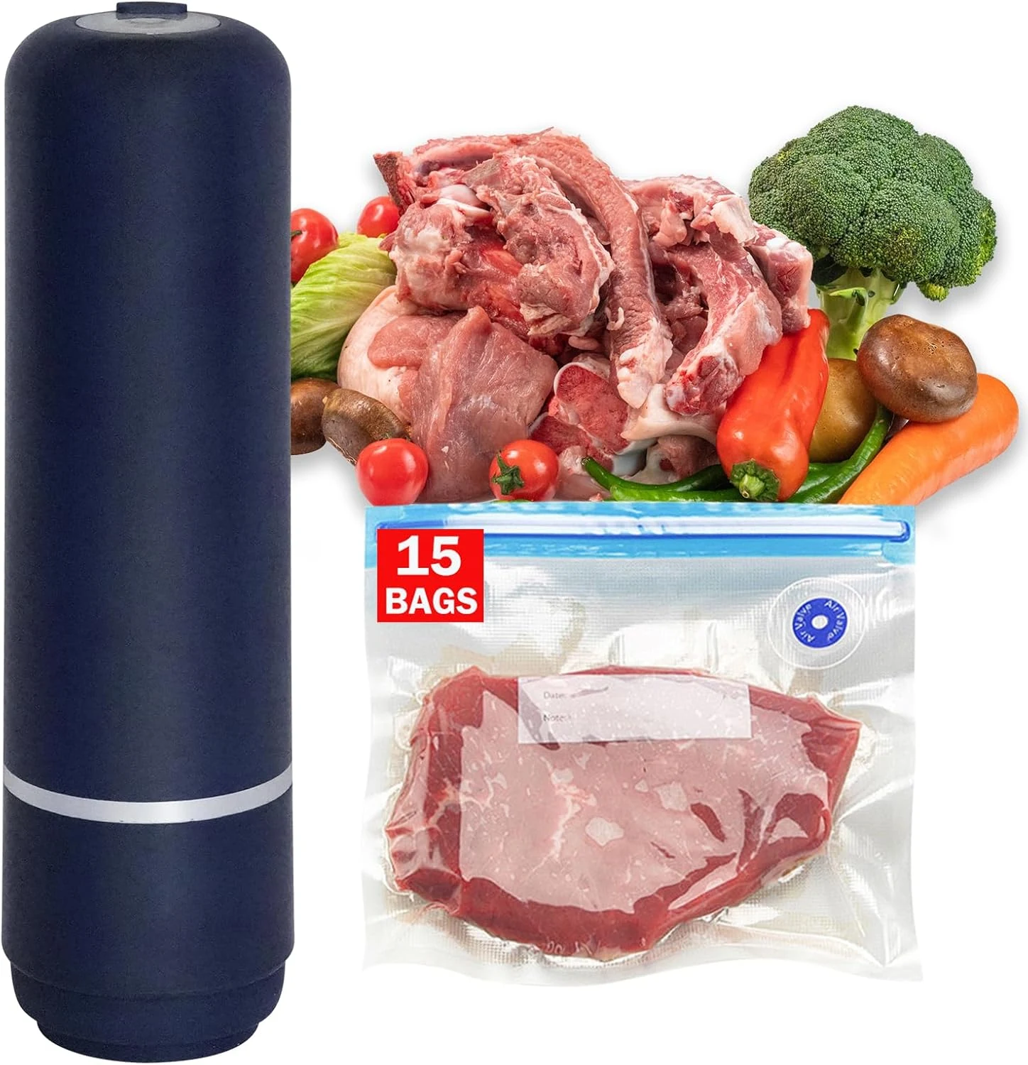 LYHKOVANPRO Portable handheld vacuum sealer (with 15 reusable sous vide bags)