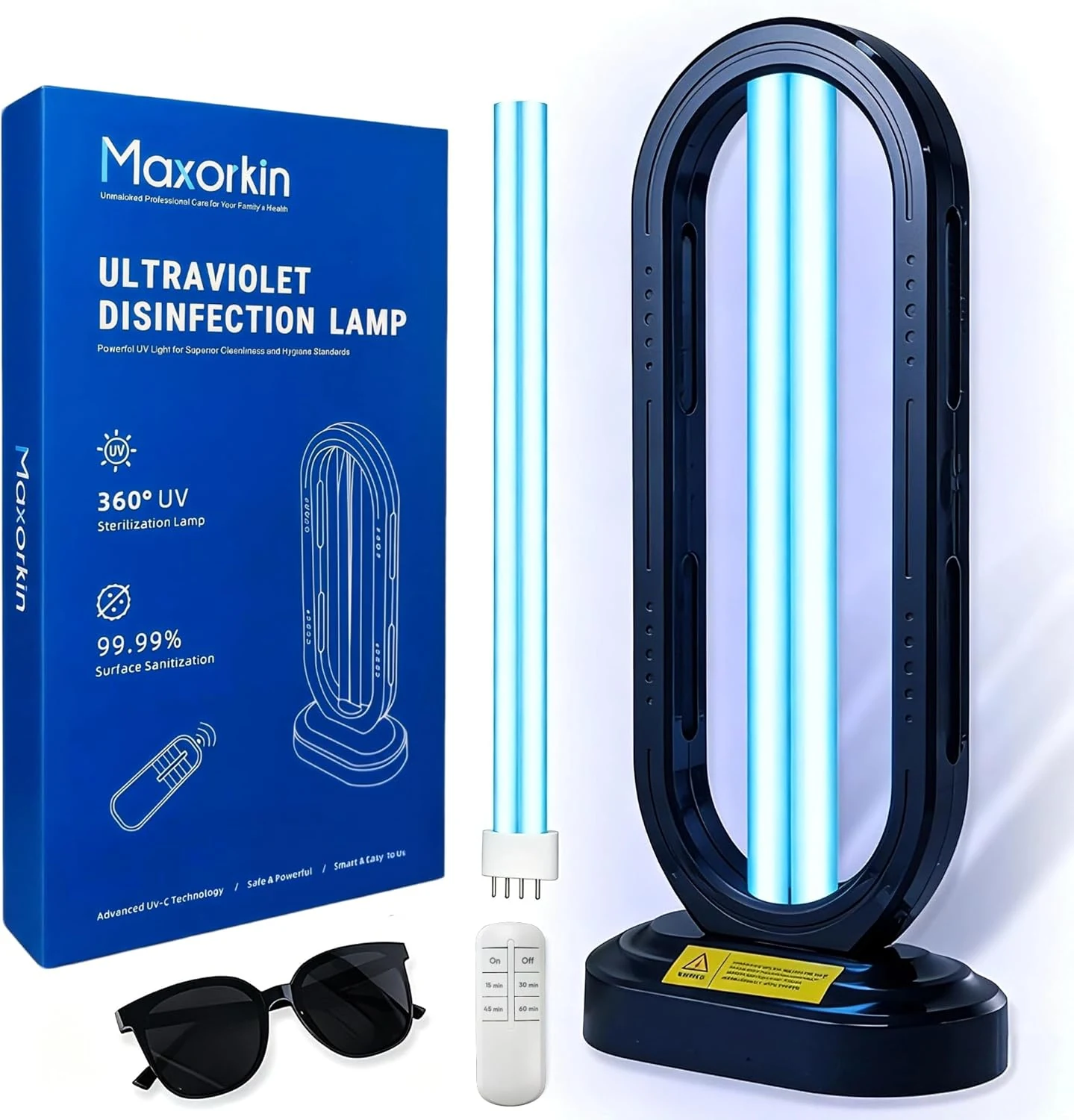 Maxorkin UV Light Sanitizer w/Spare Bulb with Ozone, UVC Disinfection Lamp with Remote Control