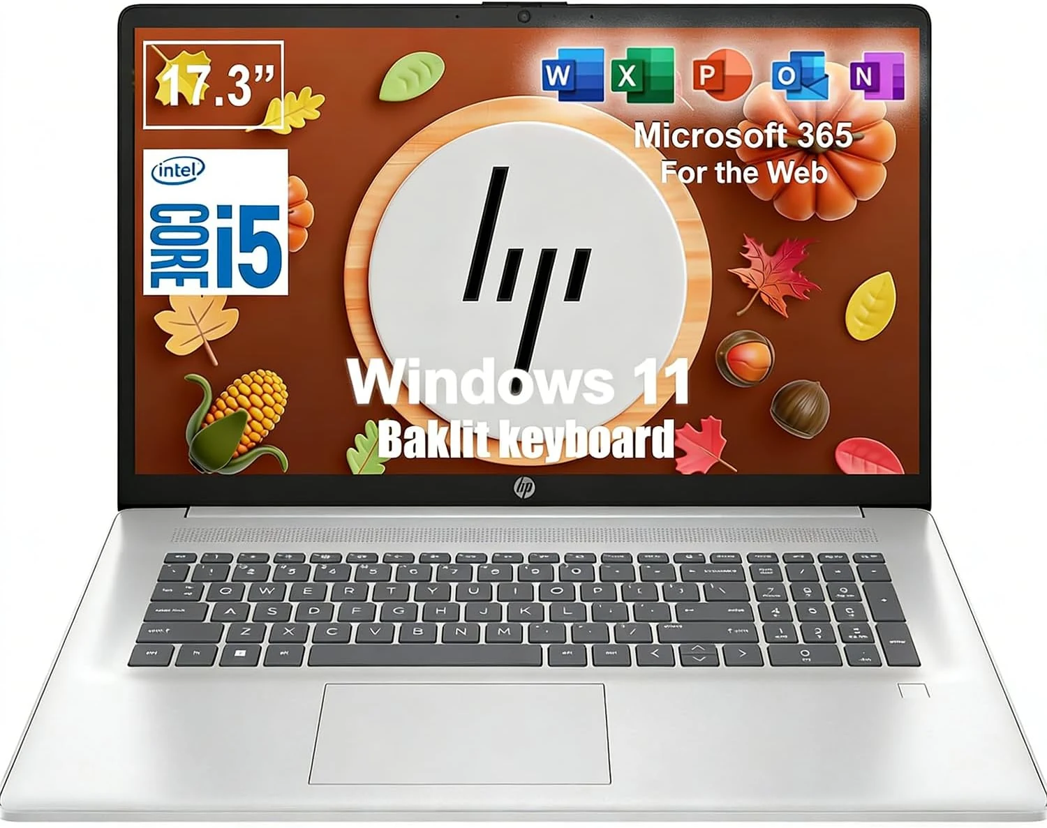 HP 17.3 Inch Business Laptop, Lifetime Microsoft 365 for The Web, Backlit Keyboard, Fingerprint Reader, Intel Core i5-1334U, 16GB RAM, 512GB SSD, Win 11, WiFi 6