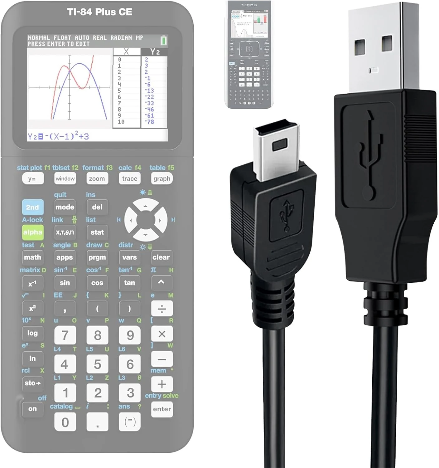 TI-84 Plus CE Calculator Charger: TI 84 Nspire Charging Cable - TI84 Graphing Calculator Charger Cord for Texas Instruments C Silver Edition Ti-nspire CX CAS II C silver edition TI-83 TI-85 TI-89 Data Cable (5ft)