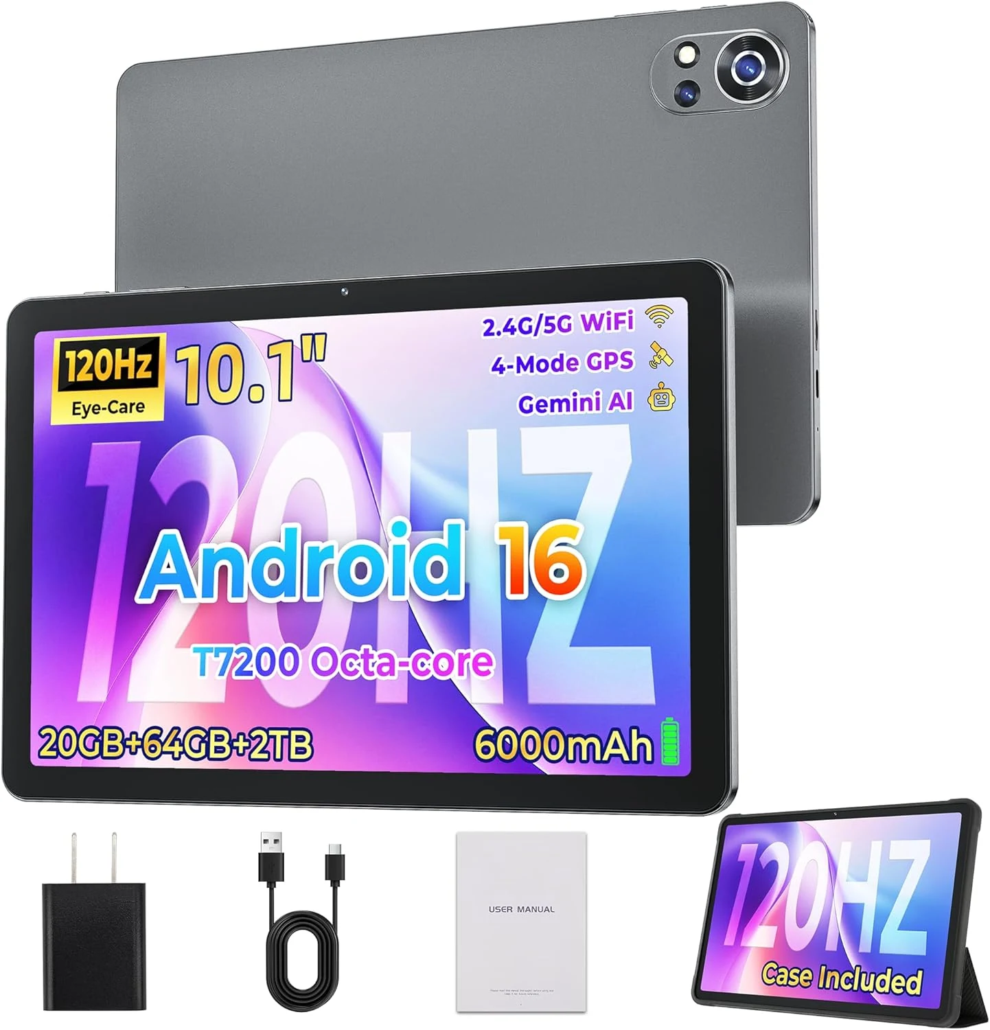 HAOVM Android 16 Tablet (10-inch IPS 120Hz, 20GB RAM, 64GB + 2TB expandable, GPS, kids mode)