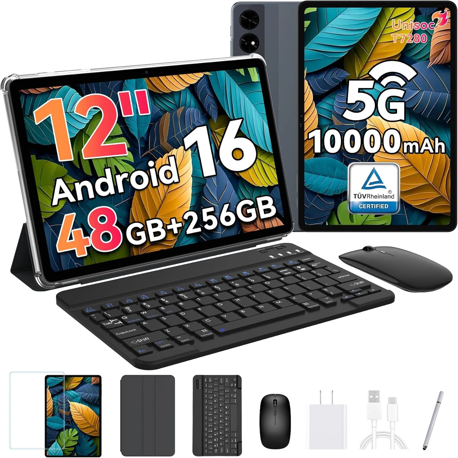 BESTTAB T60 12.2-inch Android 16 Tablet (48GB RAM, 256GB storage expandable to 2TB) with keyboard