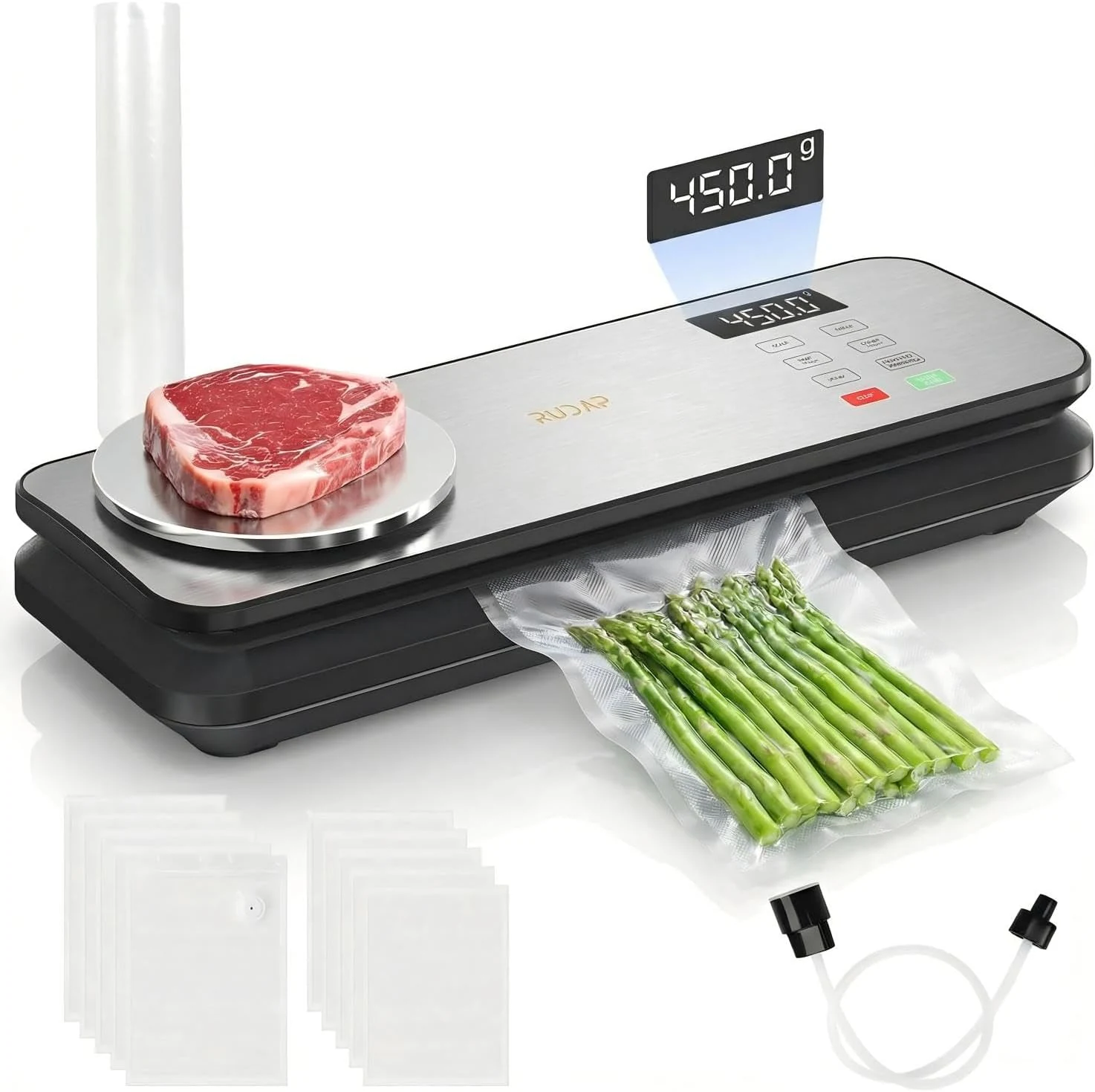 RUDAP Vacuum Sealer for Food (90kPA) with Digital Kitchen Scale