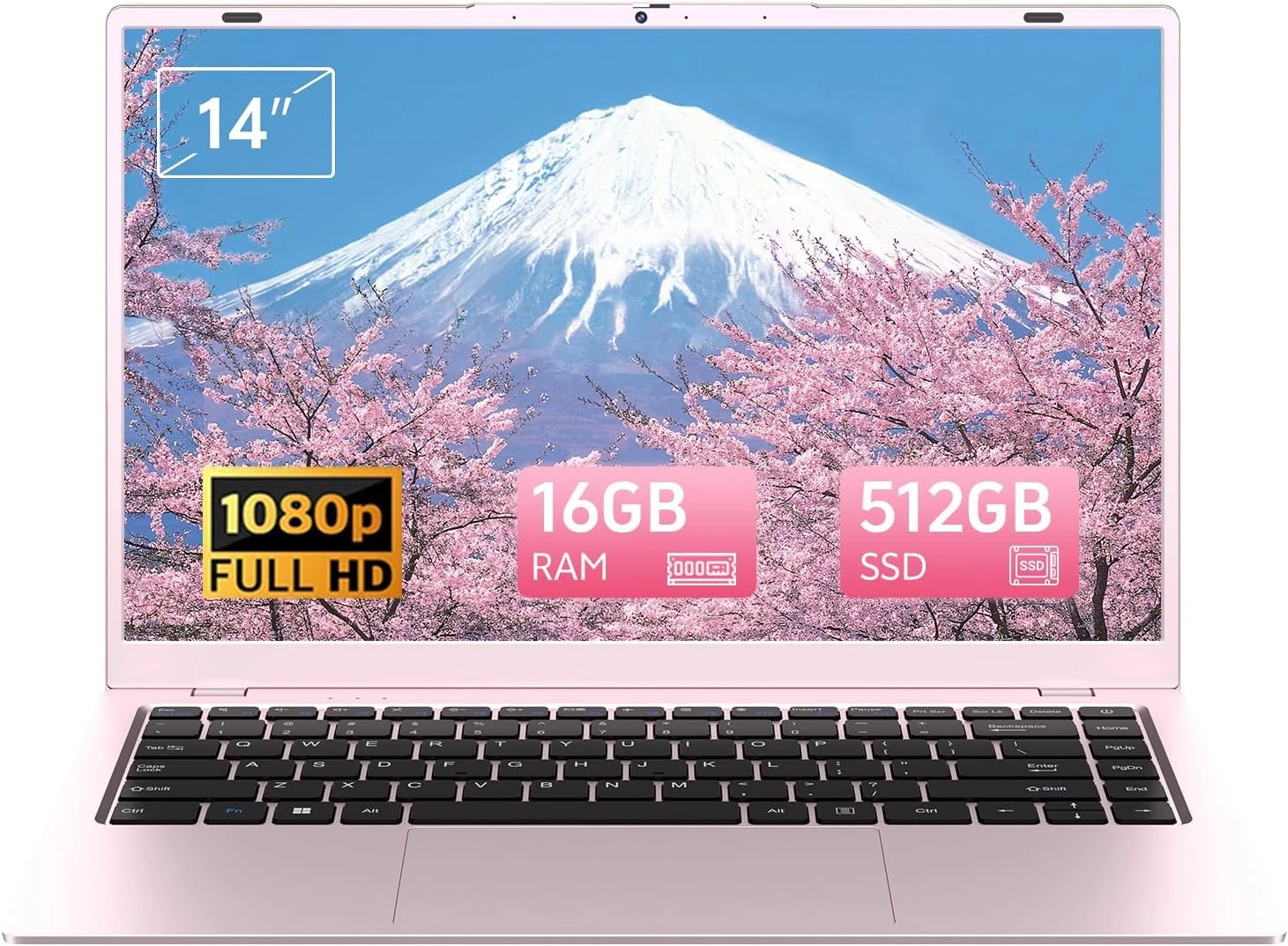 2026 Pink Laptop, Pentium Gold 6500Y Processor (Up to 3.4 GHz), 16GB RAM 512GB SSD, 14 Inch FHD IPS Display, 5000mAh Battery, Type-C