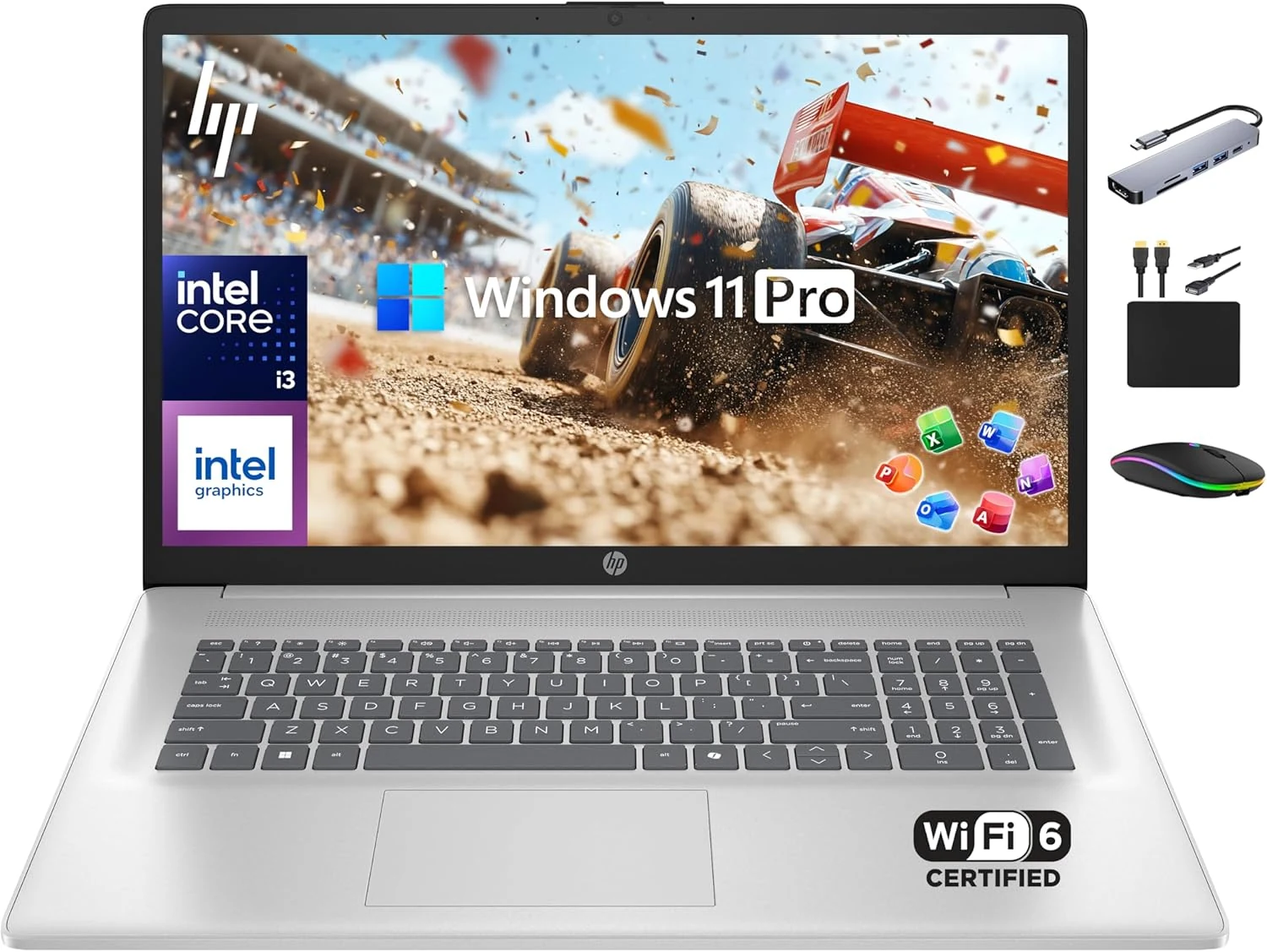 HP 17 Laptop Business 2025, Lifetime MS Office, 17.3" HD+ Computer, 8-Core Intel i3 Processor, 16GB RAM, 1TB Storage (500GB SSD + 500GB Ext), Wi-Fi 6, Long Battery, MarxsolAccessory, Win 11 Pro