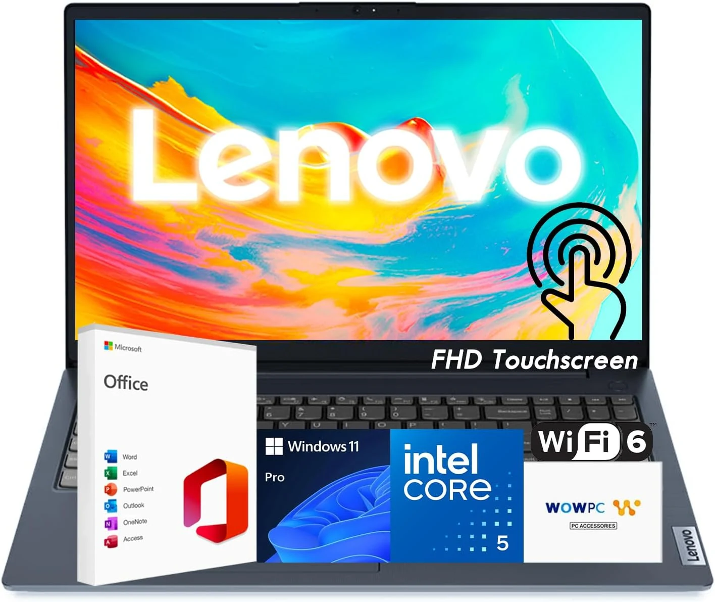 Lenovo IdeaPad Business Laptop, 15.6" FHD Touchscreen Display, Intel 13th 10-Core i5 CPU (Up to 4.6 GHz), 16GB RAM, 512B SSD, Copilot AI Ready, Wi-Fi 6, Windows 11 Pro with Microsoft Office, WOWPC USB