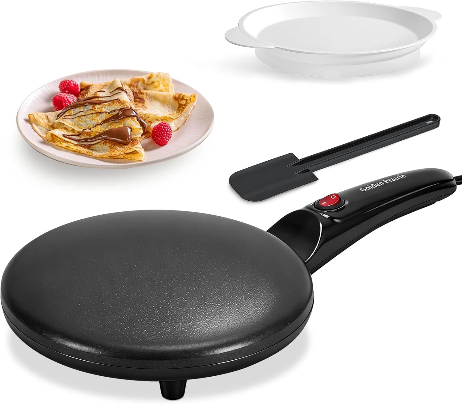 GOLDEN PRAIRIE Electric Crepe Maker, 8" Crepe Pan Nonstick with Batter Spreader & Dipping Tray