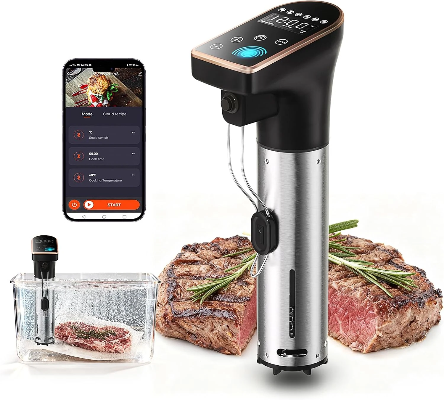 Sous Vide Precision Cooker, 1300W,2.4 WiFi, Quiet Immersion Circulator with Brushless Motor, IPX7 Fully Waterproof, 6 One-Touch Presets