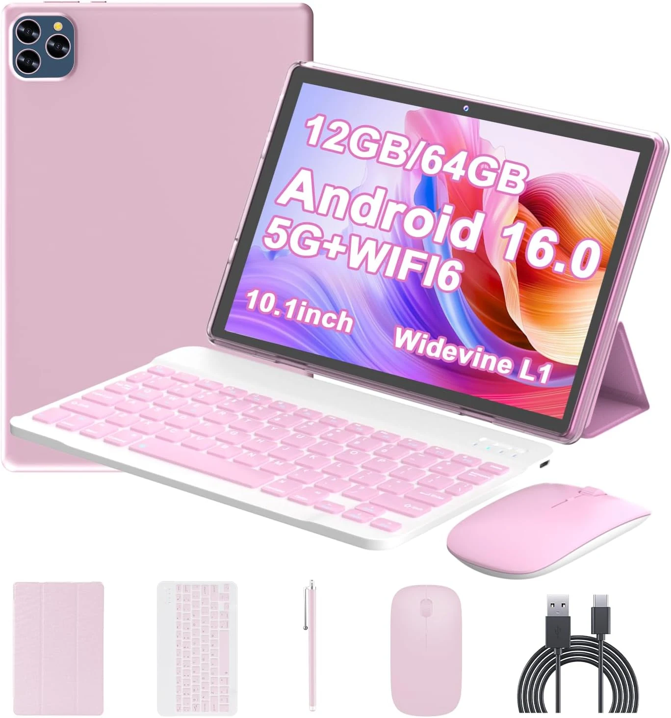 ICONLINK Android 16 Tablet 10 Inch (ZB32A) with Keyboard, Mouse and Stylus, 12GB (3+9) RAM + 64GB, 5G Wi-Fi 6