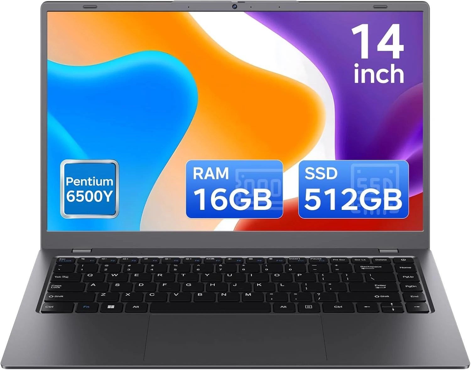 TRHRO 14-inch laptop with 16GB RAM and 512GB SSD (Pentium Gold 6500Y)