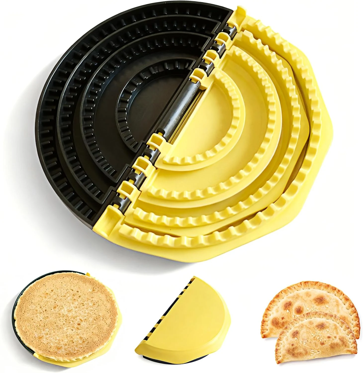 4-in-1 Tortilla Sealer, Adjustable Size for 4-6"-8-10" Crust, Detachable Shark Tooth Design, BPA-Free, Dishwasher Safe - Makes Sealed Quesadillas, Tacos, Burritos, Dumplings