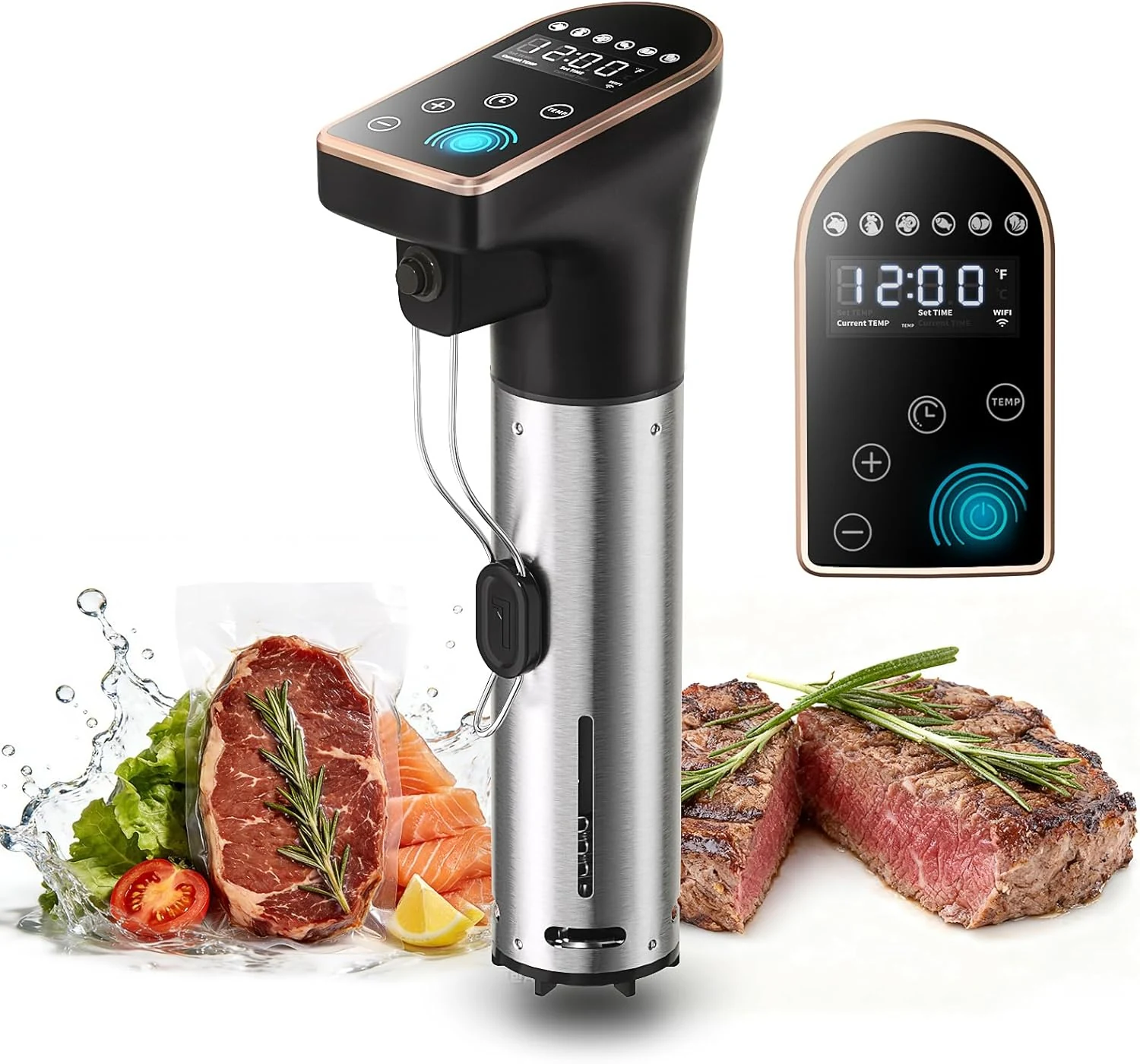 1300W Sous Vide Precision Cooker Machines, IPX7 Full Waterproof Immersion Circulator, No APP, New Quiet Brushless Motor, 6 One-Touch Presets