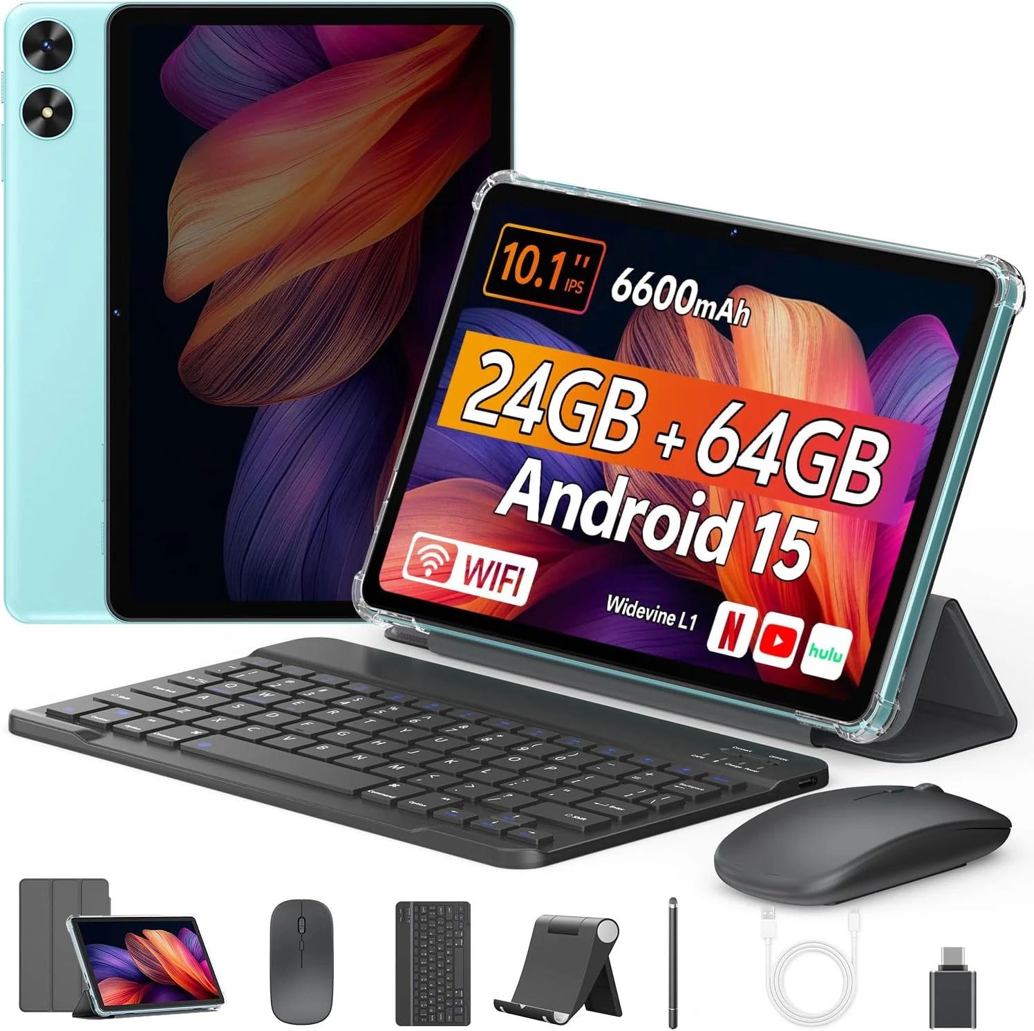 FIRYMID Android Tablet with Keyboard, 24GB+64GB, 1TB Expand, 10 Inch Android 15 Tablet