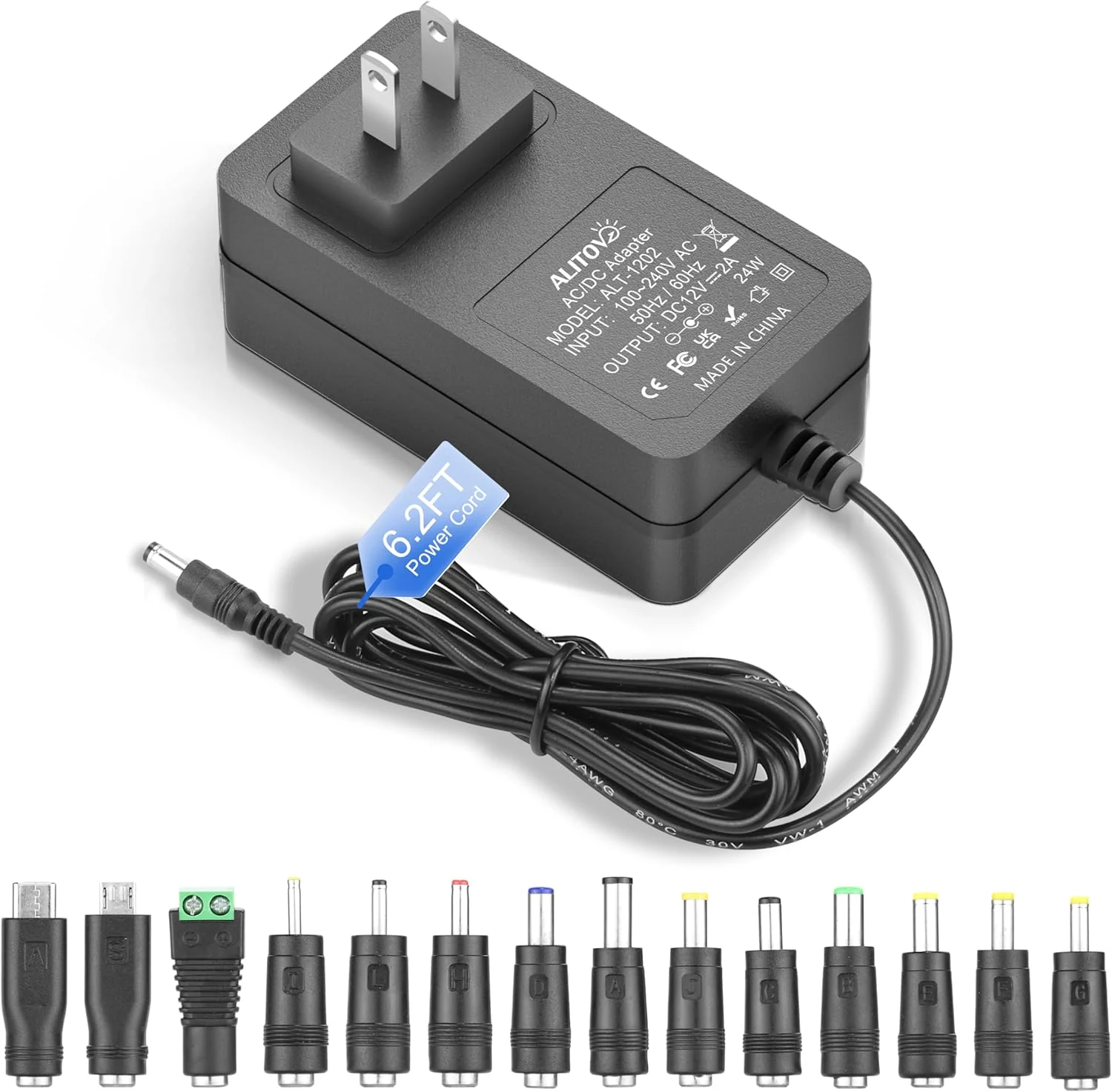 ALITOVE 12V Power Supply 2A Universal AC Adapter (100-240V)
