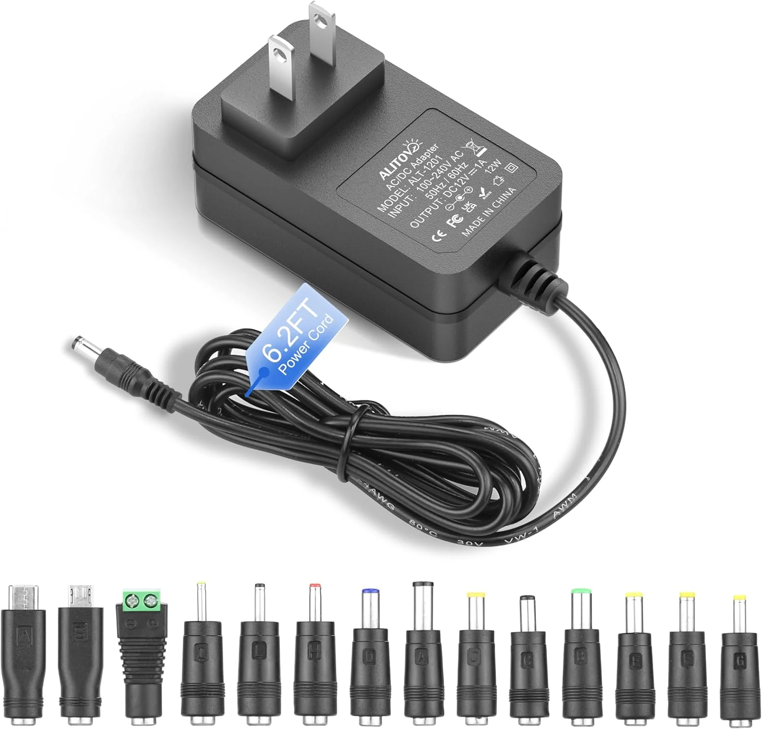 ALITOVE 12V DC Power Supply 1A 12W AC Adapter (100-240V) with 14 DC Tips
