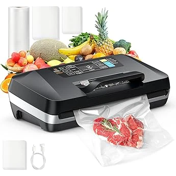 95kpa Vacuum Sealer Machine, Updated 2025 Commercial Fully Automatic Food Sealer, 10-in-1Functions & Powerful Sealing System with Double Heat Seal, Easy-Lock Handle, Built-inCutter and Bag Storage