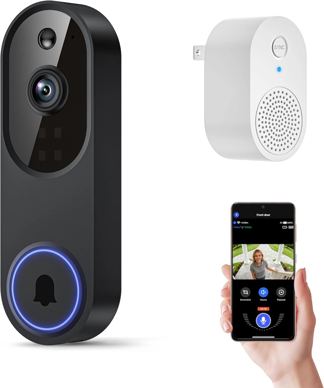 Orbitell 1080p Wireless Wi-Fi Video Doorbell Camera with Two Way Audio