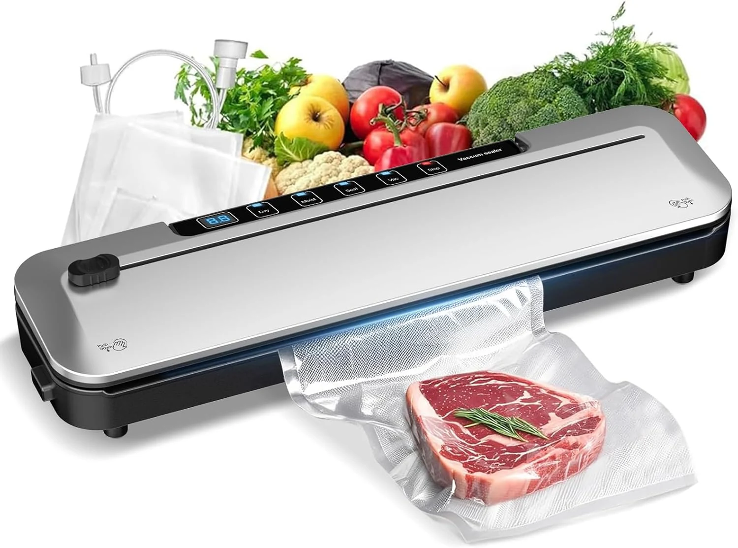75KPa Vac Sealer, 6-in-1 Modes, Digital, Cutter +10 Bags
