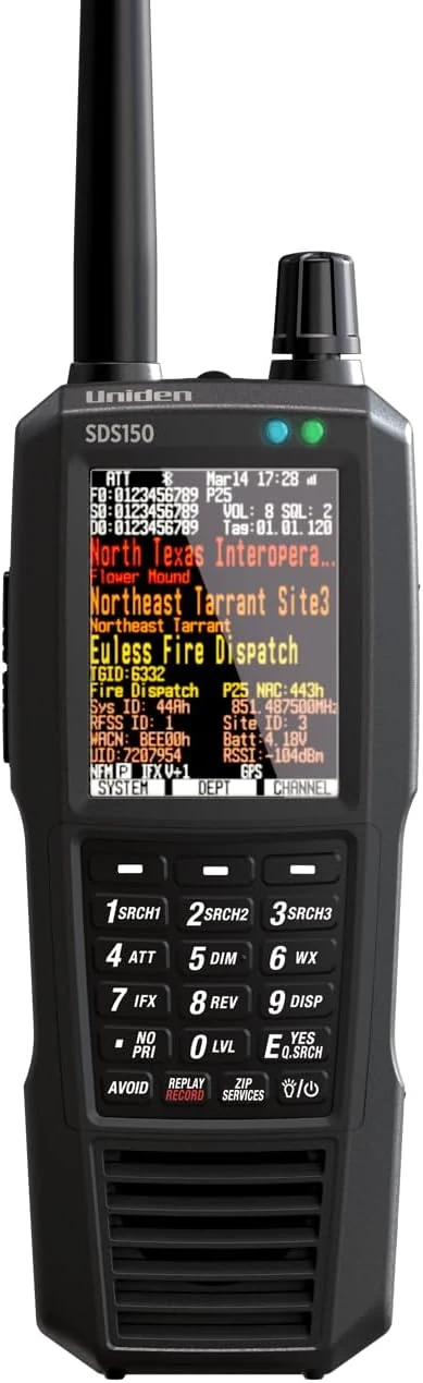 Uniden SDS150 digital scanner with SDR, built-in GPS, and U/AWARE app support
