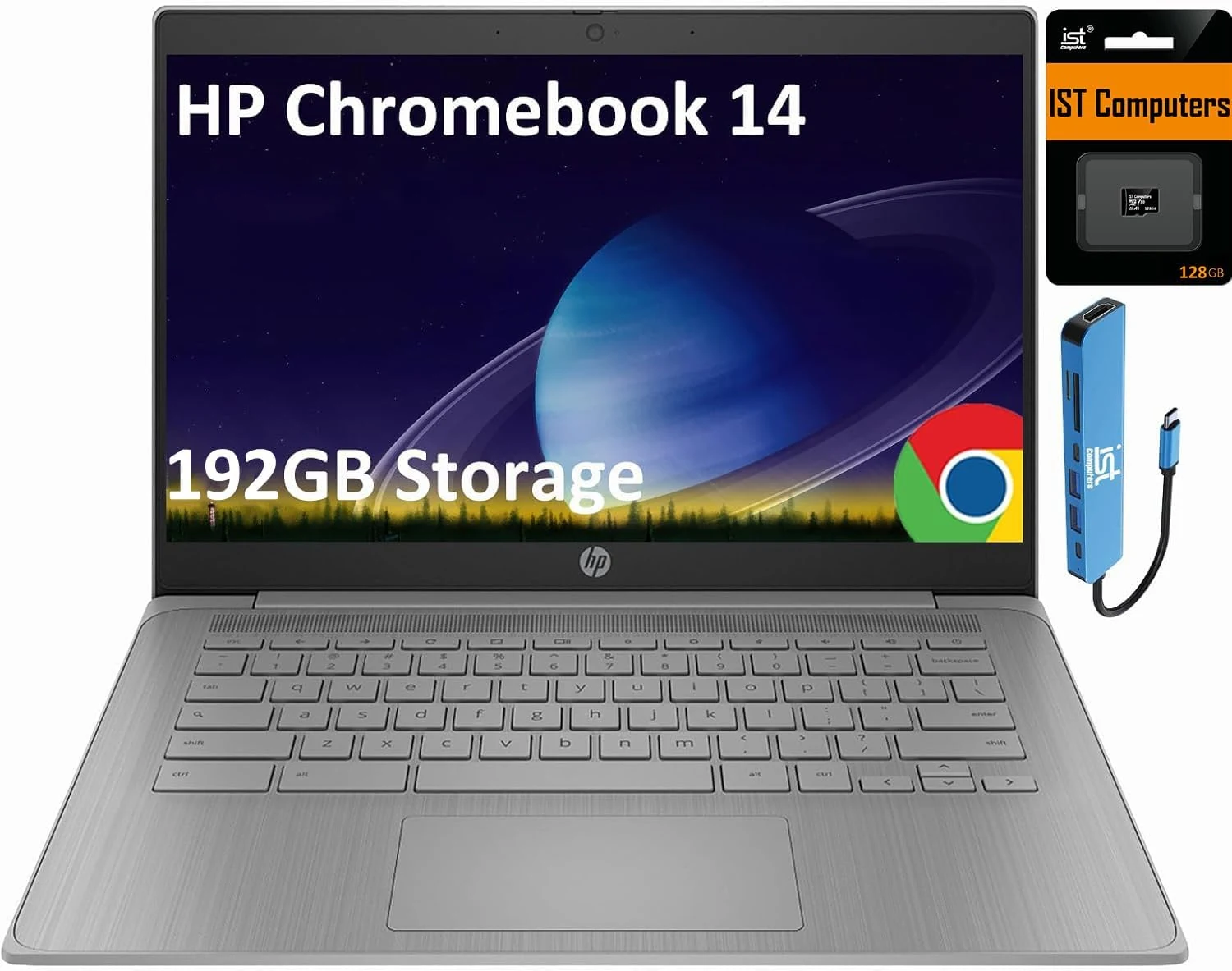 HP Chromebook 14 Laptop (14" Anti-Glare, Intel Celeron N4500, 4GB RAM, 192GB Storage (64GB + 128GB SD))